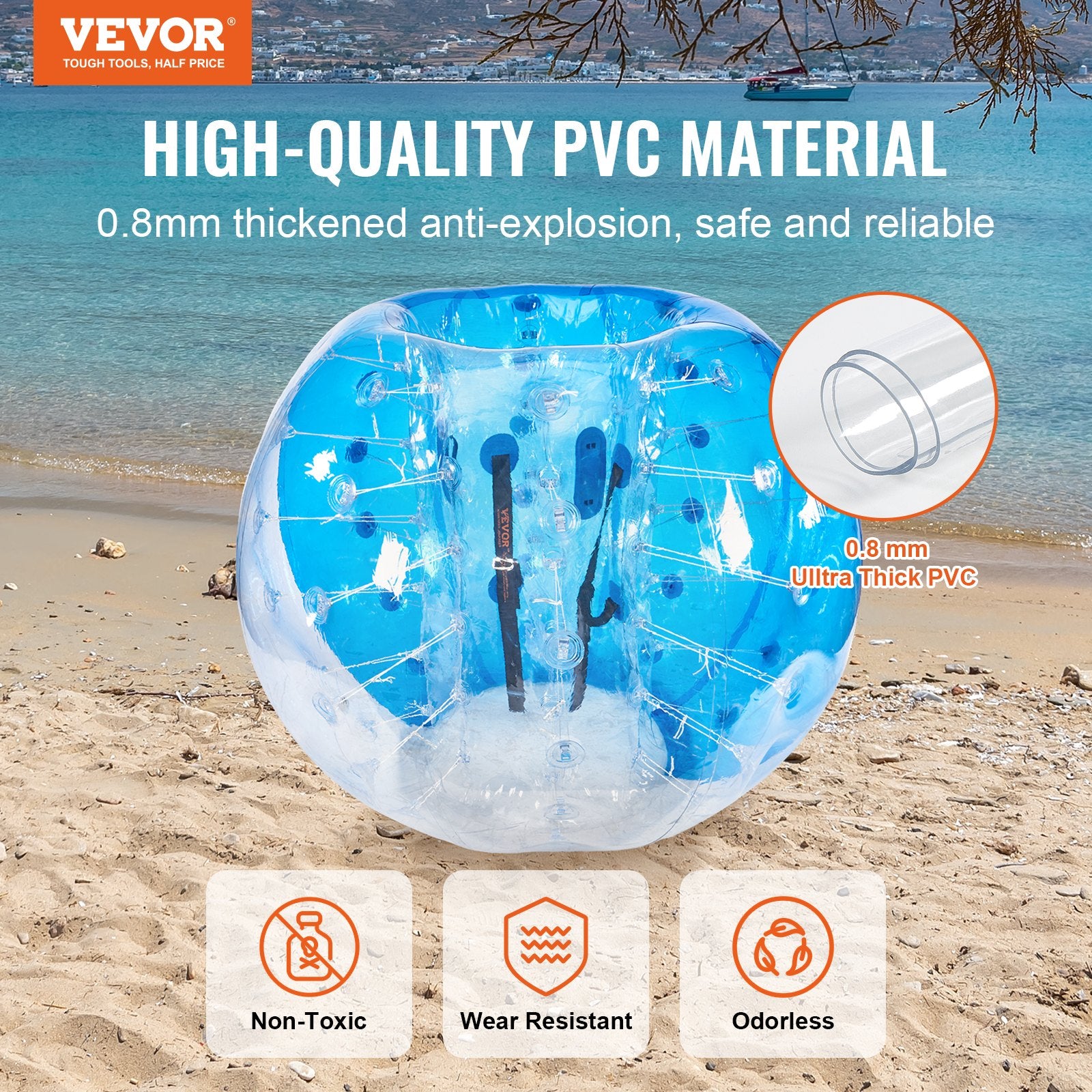 Dog Toys: VEVOR Inflatable Bumper Ball 1-Pack, 5FT/1.5M Body Sumo Zorb Balls for Teen & Adult, 0.8mm Thick PVC Human Hamster Bubble Balls for Outdoor Team Gaming Play, Bumper Bopper Toys for Garden, Yard, Park