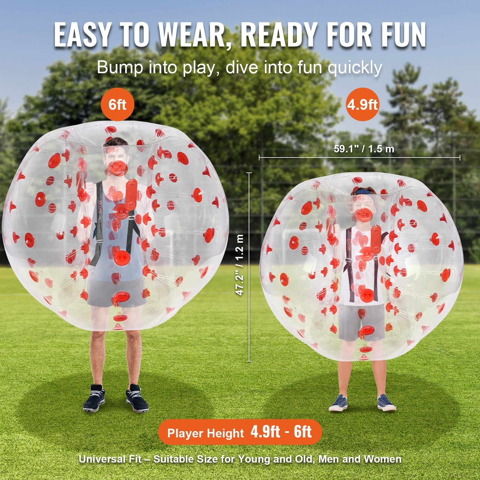 Pool Toys & Inflatables: VEVOR Inflatable Bumper Ball 1-Pack, 5FT/1.5M Body Sumo Zorb Balls for Teen & Adult, 0.8mm Thick PVC Human Hamster Bubble Balls for Outdoor Team Gaming Play, Bumper Bopper Toys for Garden, Yard, Park