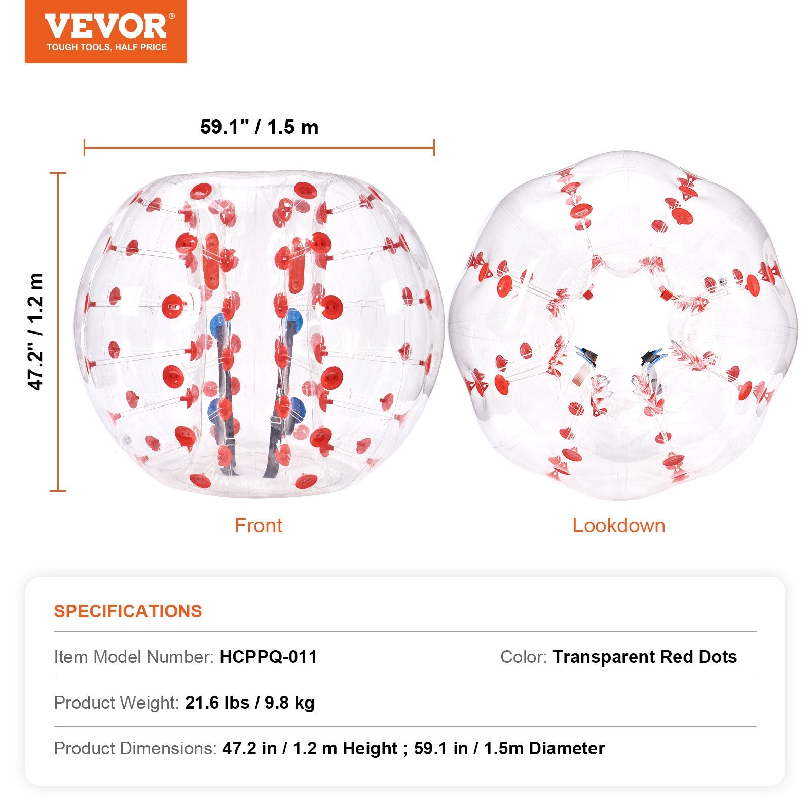 Pool Toys & Inflatables: VEVOR Inflatable Bumper Ball 1-Pack, 5FT/1.5M Body Sumo Zorb Balls for Teen & Adult, 0.8mm Thick PVC Human Hamster Bubble Balls for Outdoor Team Gaming Play, Bumper Bopper Toys for Garden, Yard, Park