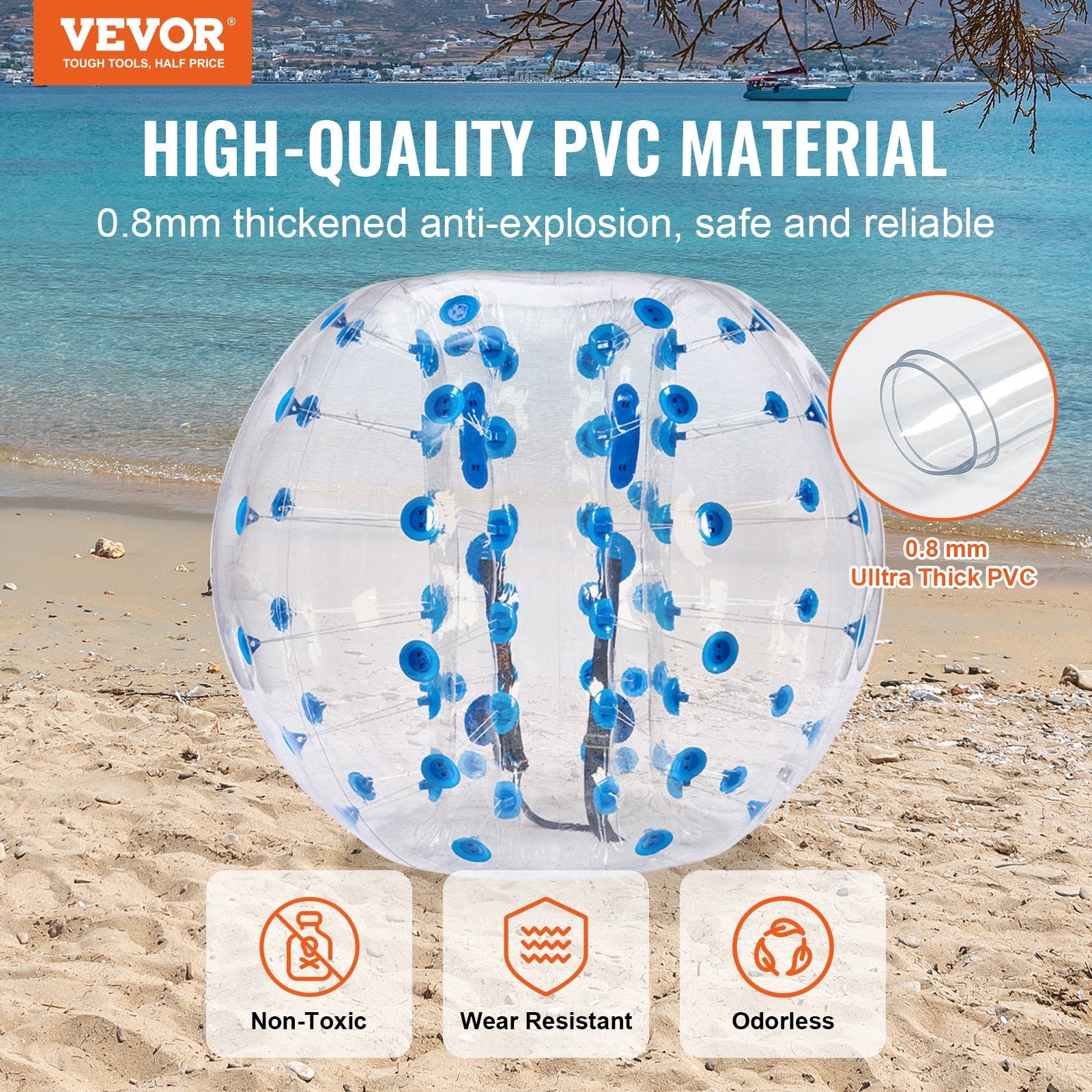 Table Tennis: VEVOR Inflatable Bumper Ball 1-Pack, 5FT/1.5M Body Sumo Zorb Balls for Teen & Adult, 0.8mm Thick PVC Human Hamster Bubble Balls for Outdoor Team Gaming Play, Bumper Bopper Toys for Garden, Yard, Park