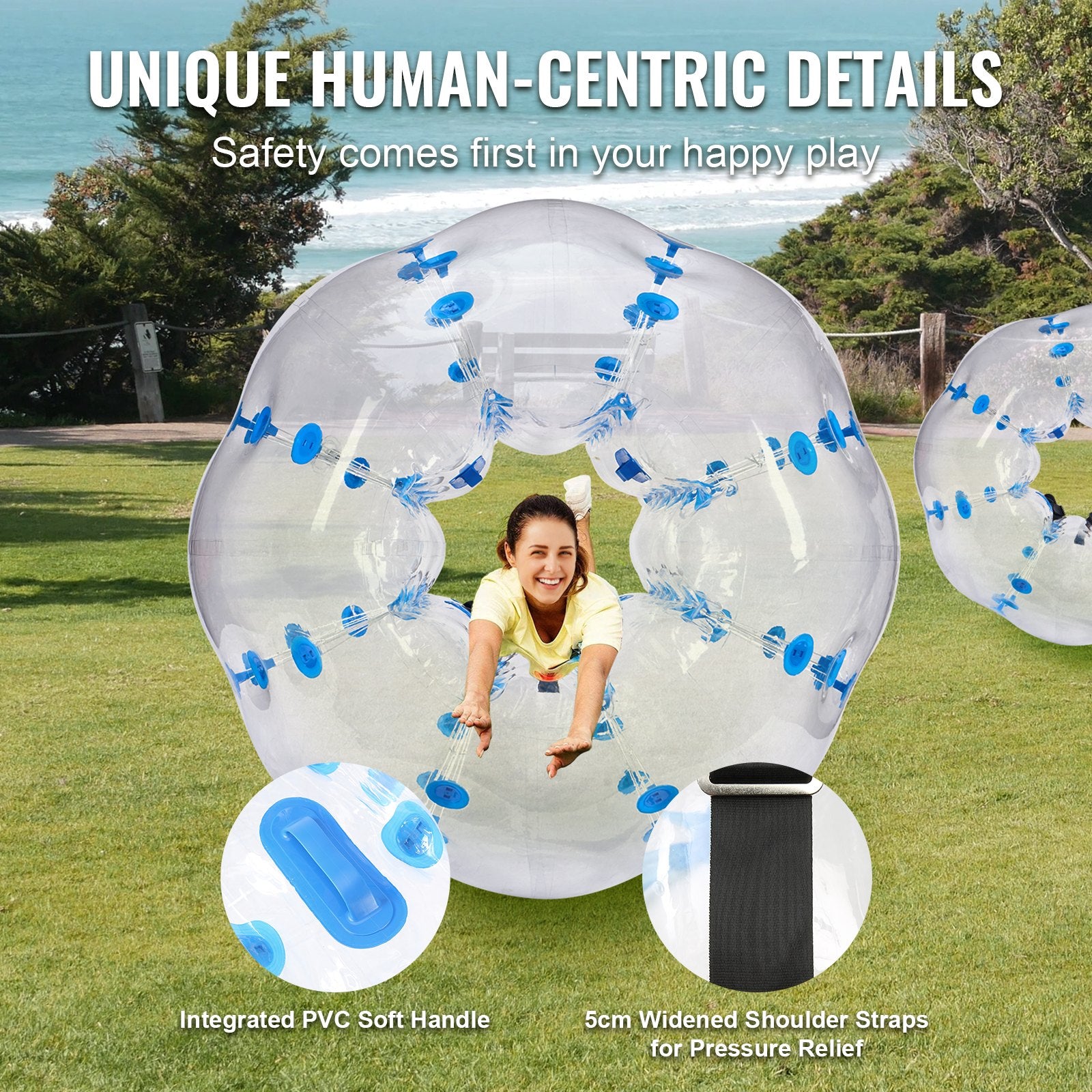 Table Tennis: VEVOR Inflatable Bumper Ball 1-Pack, 5FT/1.5M Body Sumo Zorb Balls for Teen & Adult, 0.8mm Thick PVC Human Hamster Bubble Balls for Outdoor Team Gaming Play, Bumper Bopper Toys for Garden, Yard, Park