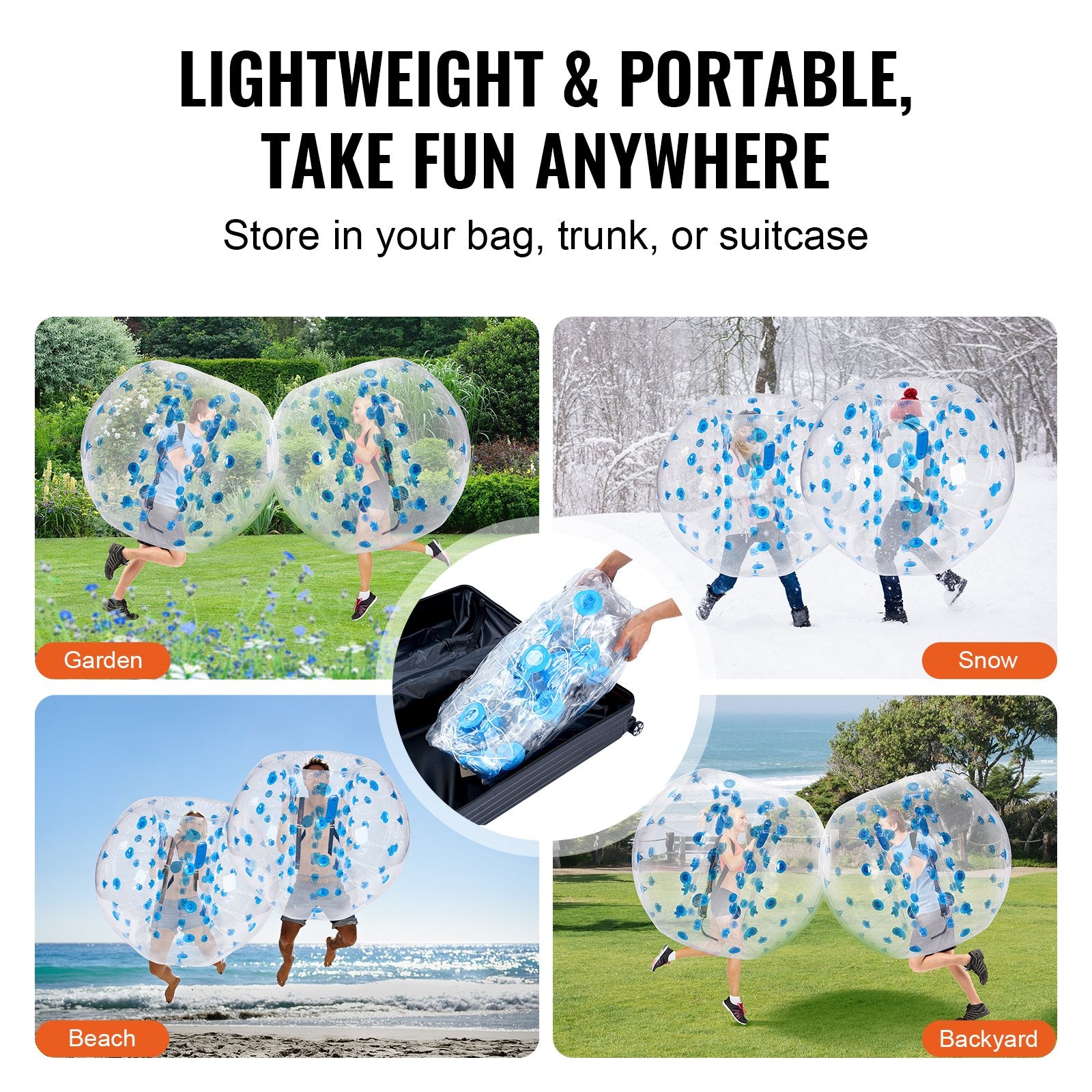 Table Tennis: VEVOR Inflatable Bumper Ball 1-Pack, 5FT/1.5M Body Sumo Zorb Balls for Teen & Adult, 0.8mm Thick PVC Human Hamster Bubble Balls for Outdoor Team Gaming Play, Bumper Bopper Toys for Garden, Yard, Park