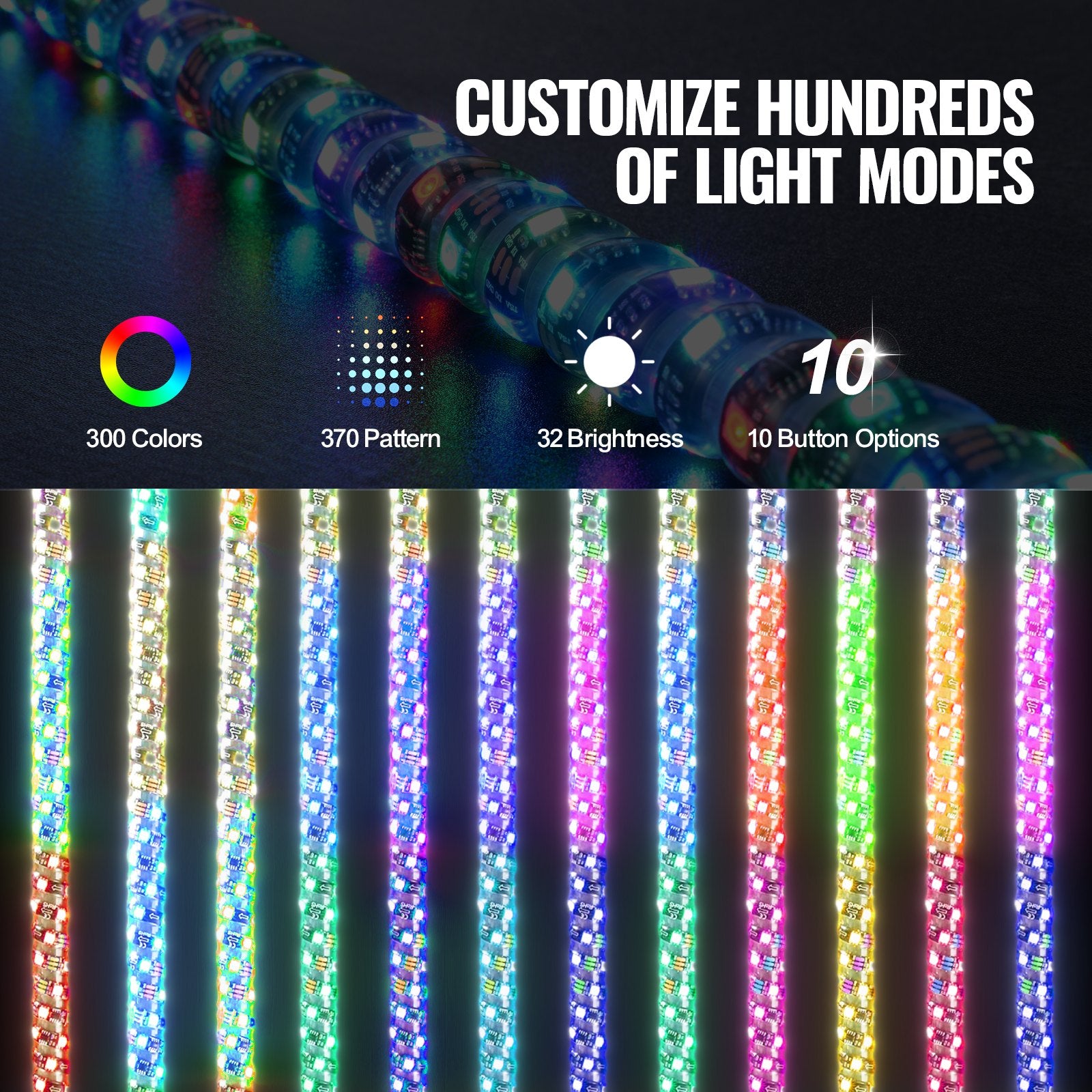 Hoverboards: VEVOR 2 PCS 5 FT Whip Light, APP & RF Remote Control Led Whip Light, Waterproof Spiral RGB Chasing Lighted Whips with 4 Flags, for UTVs, ATVs, Motorcycles, RZR, Can-am, Trucks, Off-road, Go-karts