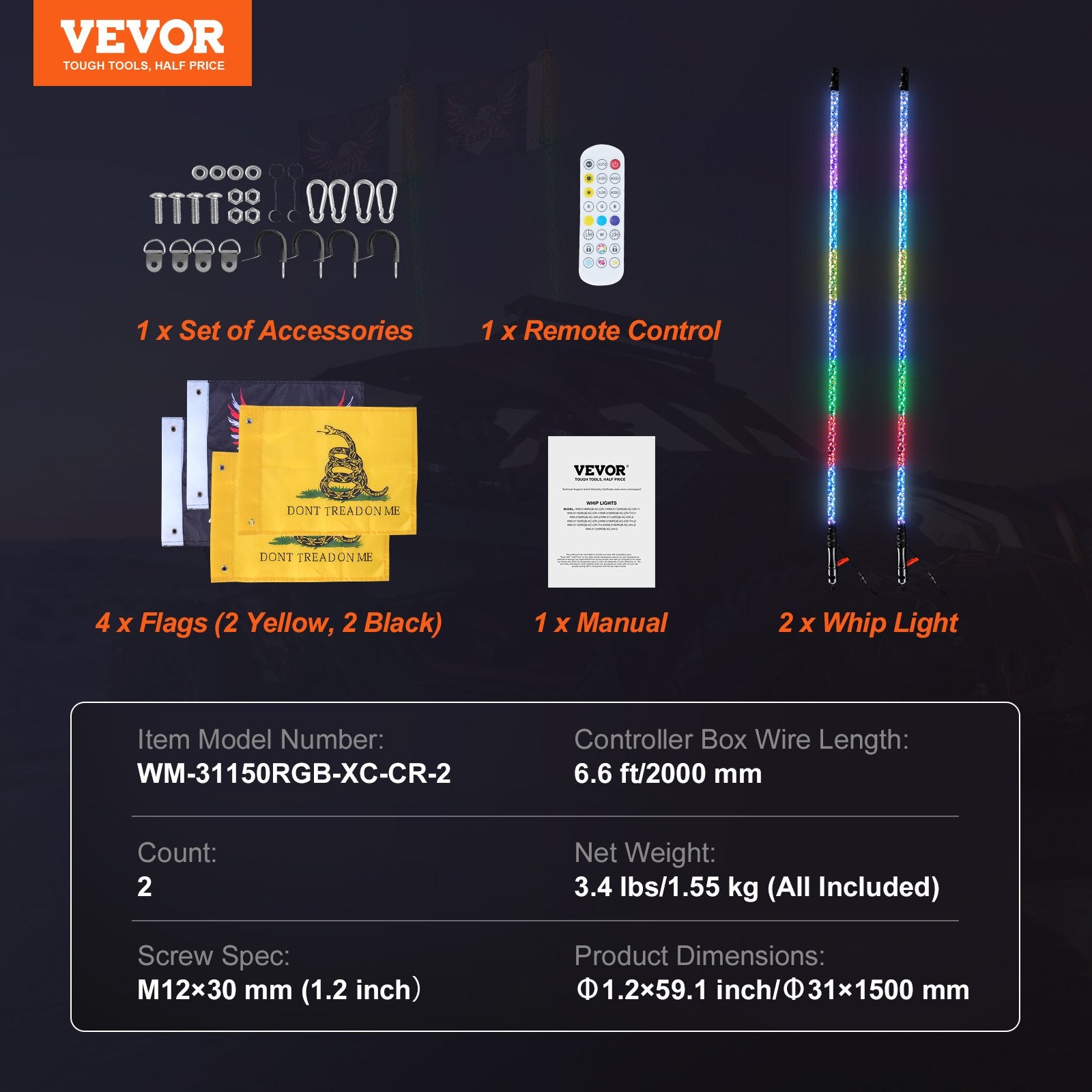 Hoverboards: VEVOR 2 PCS 5 FT Whip Light, APP & RF Remote Control Led Whip Light, Waterproof Spiral RGB Chasing Lighted Whips with 4 Flags, for UTVs, ATVs, Motorcycles, RZR, Can-am, Trucks, Off-road, Go-karts