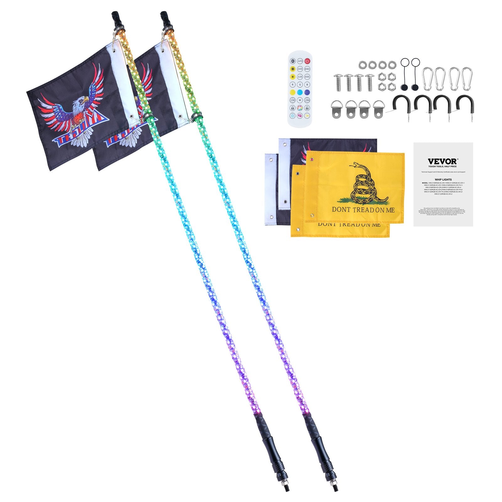 Hoverboards: VEVOR 2 PCS 5 FT Whip Light, APP & RF Remote Control Led Whip Light, Waterproof Spiral RGB Chasing Lighted Whips with 4 Flags, for UTVs, ATVs, Motorcycles, RZR, Can-am, Trucks, Off-road, Go-karts