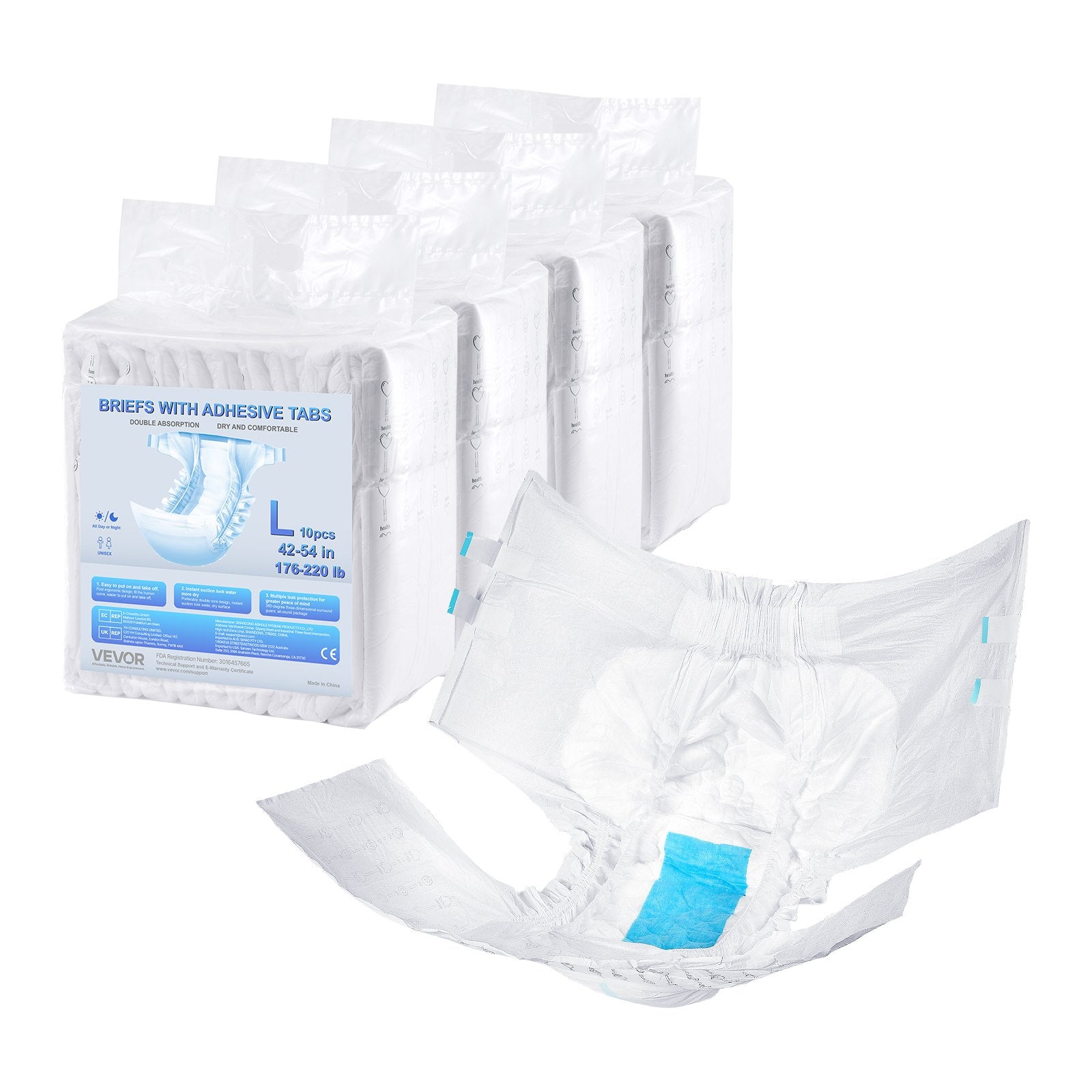 Feminine Sanitary Supplies: VEVOR Adult Briefs with Adhesive Tabs Incontinence Briefs for Men Women L Size