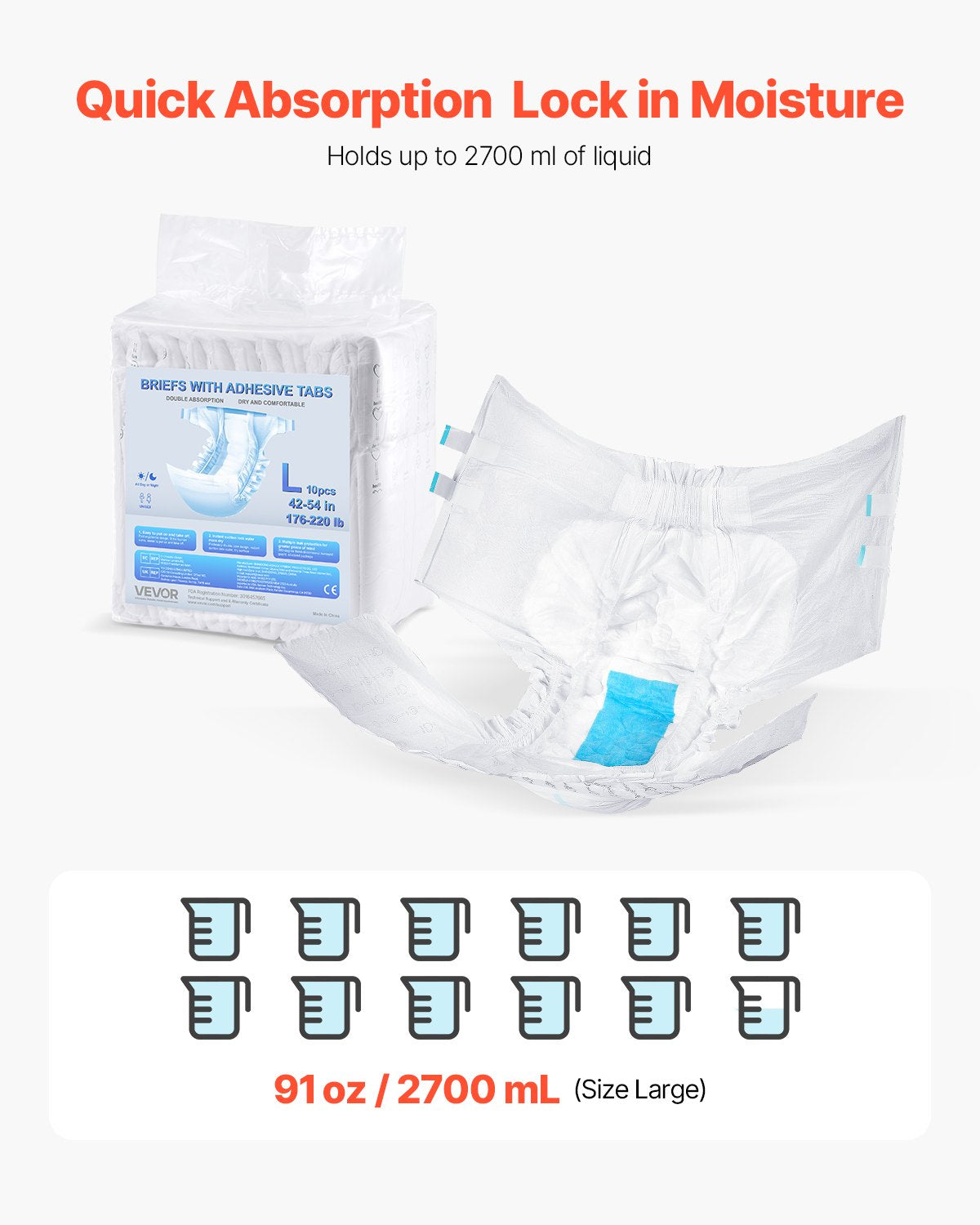 Feminine Sanitary Supplies: VEVOR Adult Briefs with Adhesive Tabs Incontinence Briefs for Men Women L Size