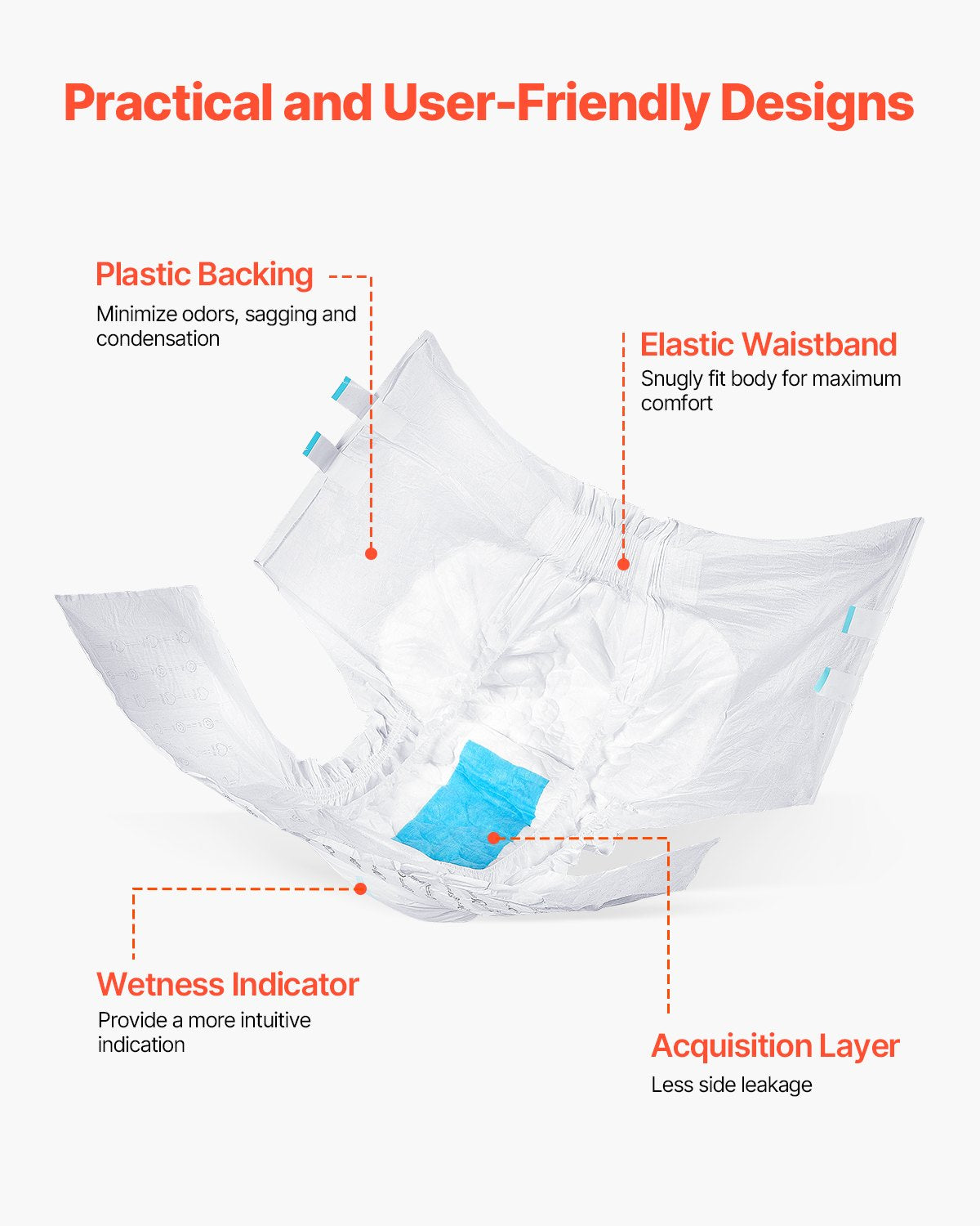 Feminine Sanitary Supplies: VEVOR Adult Briefs with Adhesive Tabs Incontinence Briefs for Men Women L Size
