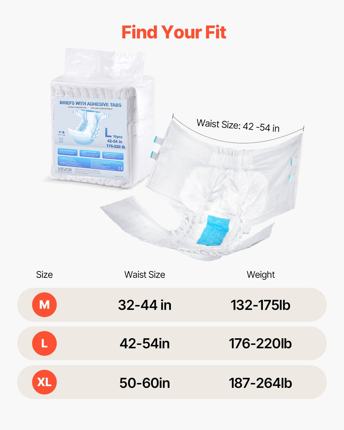 Feminine Sanitary Supplies: VEVOR Adult Briefs with Adhesive Tabs Incontinence Briefs for Men Women L Size