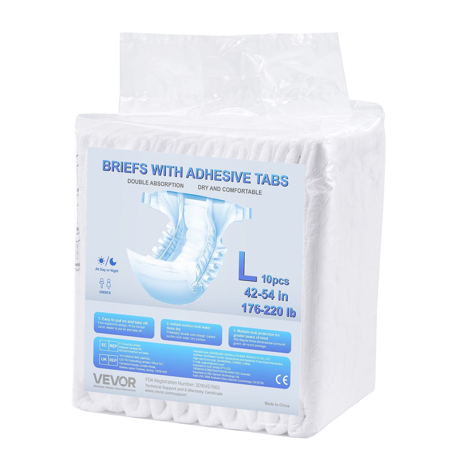 Feminine Sanitary Supplies: VEVOR Adult Briefs with Adhesive Tabs Incontinence Briefs for Men Women L Size
