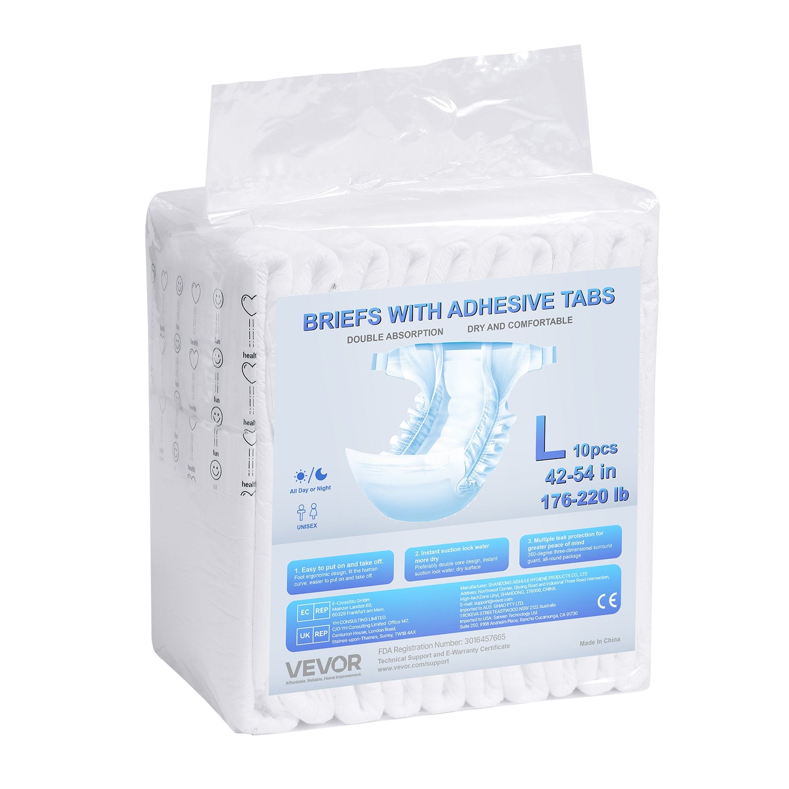 Feminine Sanitary Supplies: VEVOR Adult Briefs with Adhesive Tabs Incontinence Briefs for Men Women L Size