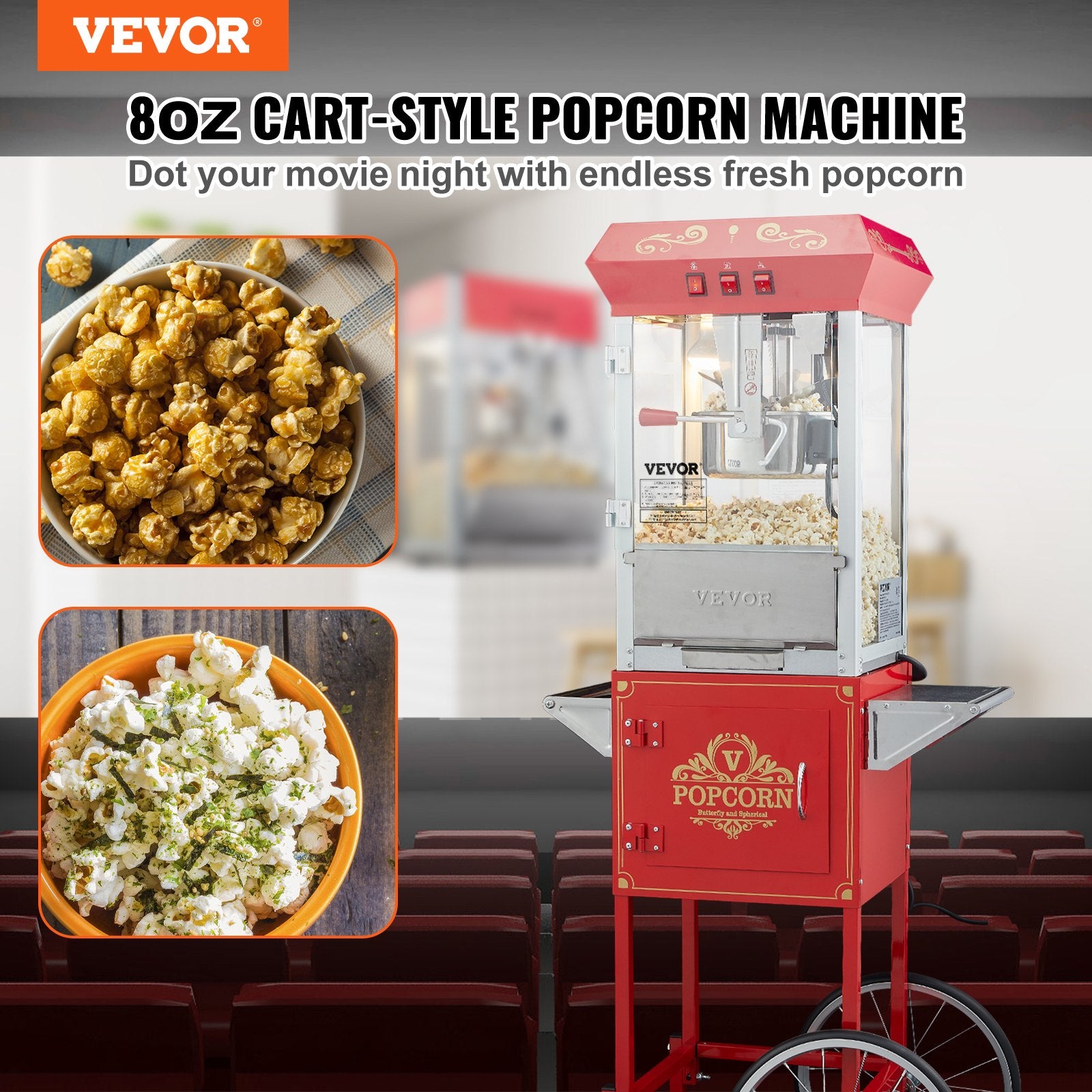 Gardening Tools: VEVOR Popcorn Popper Machine with Cart  Popcorn Maker 850W 8 Oz 48 Cups Red