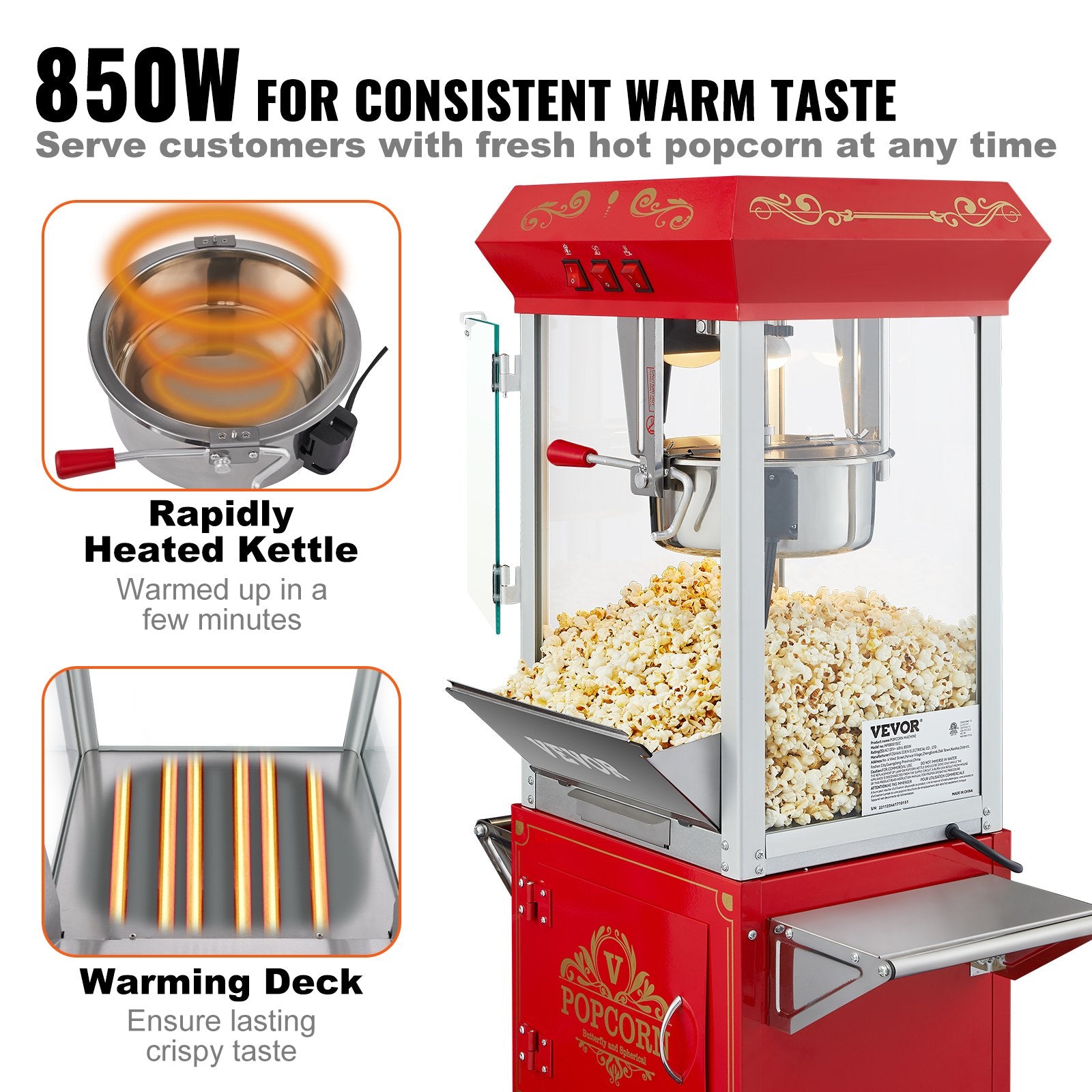 Gardening Tools: VEVOR Popcorn Popper Machine with Cart  Popcorn Maker 850W 8 Oz 48 Cups Red