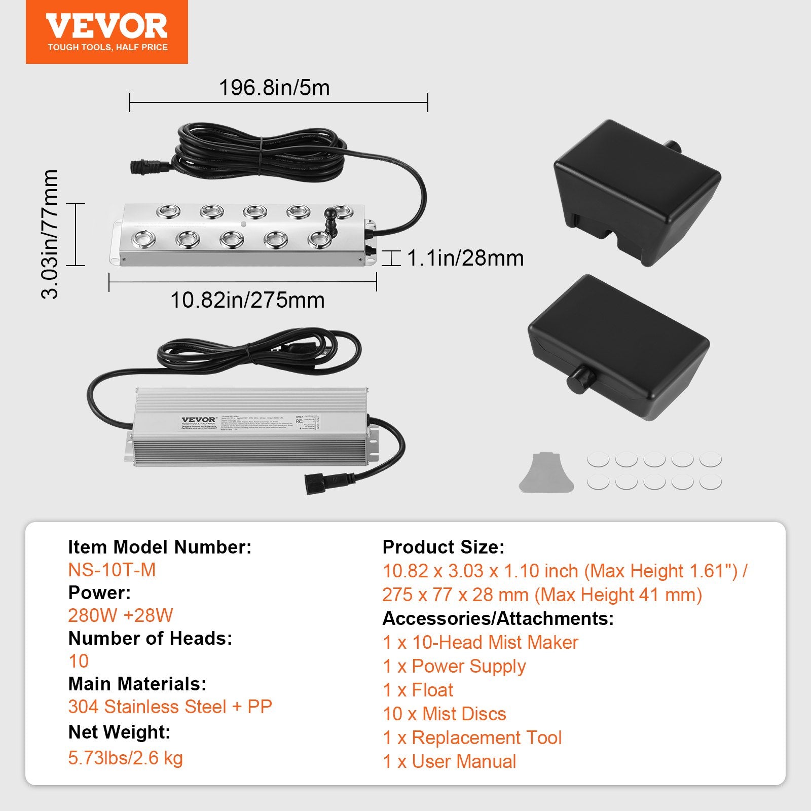 Audio Accessories: VEVOR 10 Head Ultrasonic Mist Maker 7000mL/H Ultrasonic Fogger IP67 Waterproof