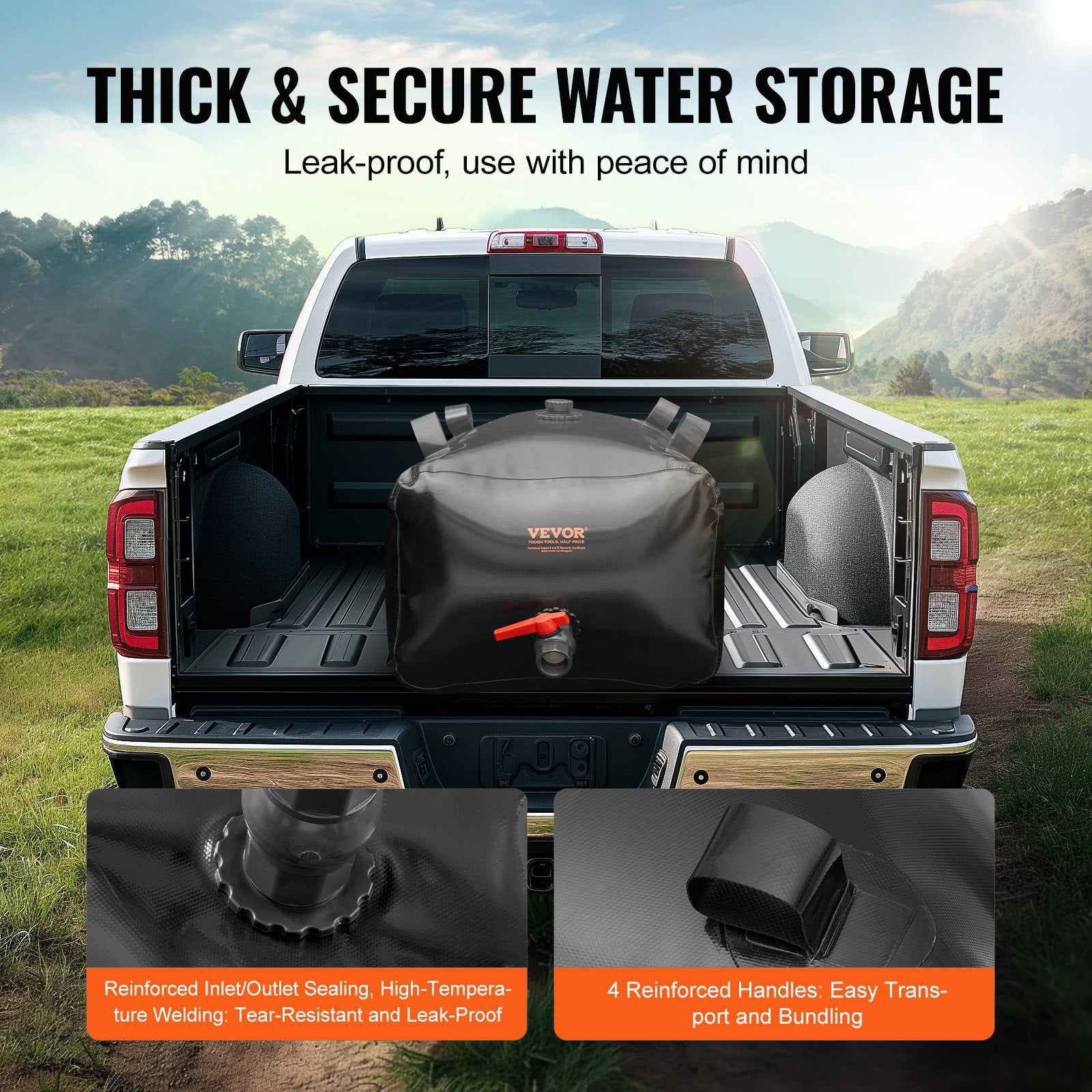Portable Toilets & Showers: VEVOR Portable Water Storage Bladder 29.9 Gal PVC Collapsible Water Tank Black