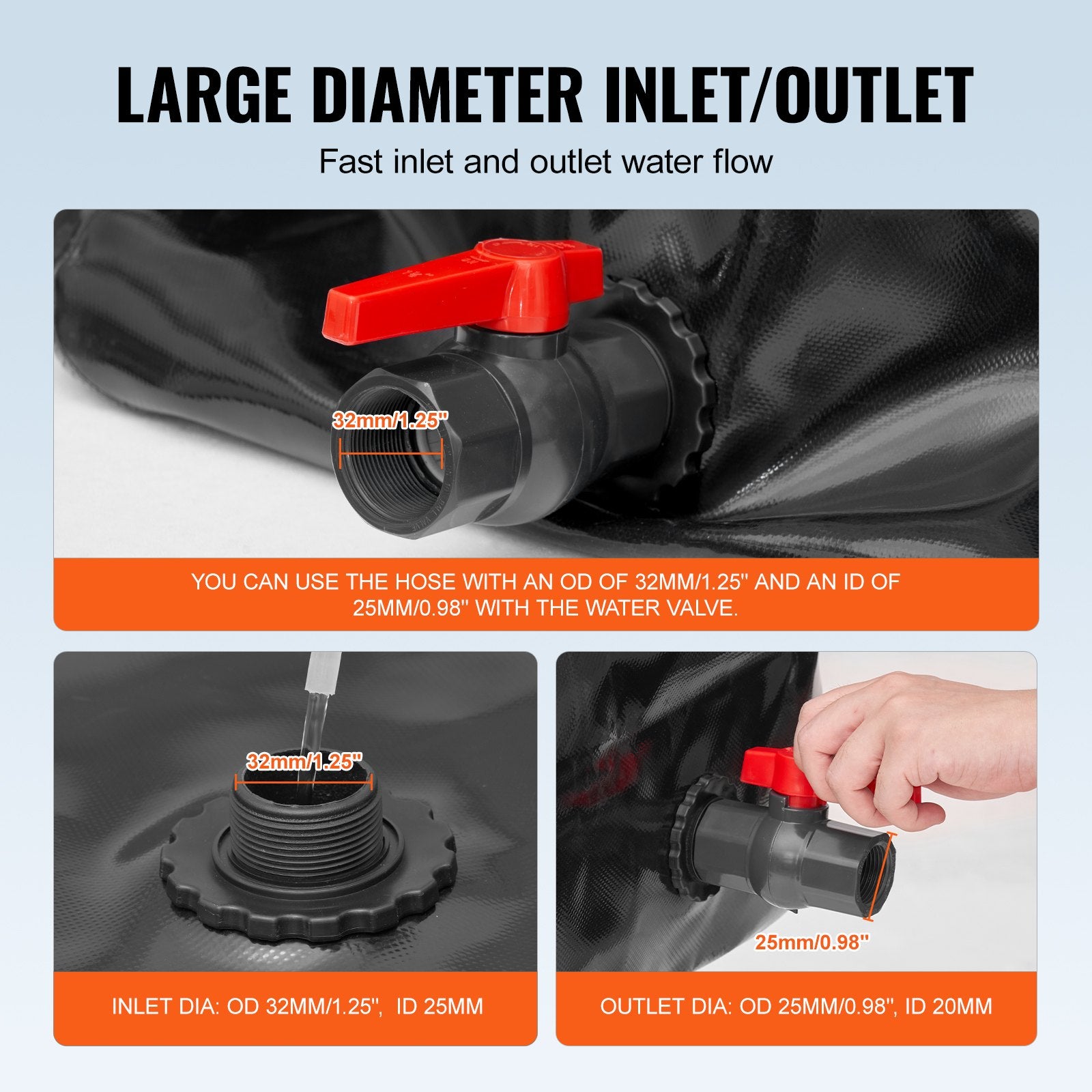Portable Toilets & Showers: VEVOR Portable Water Storage Bladder 29.9 Gal PVC Collapsible Water Tank Black