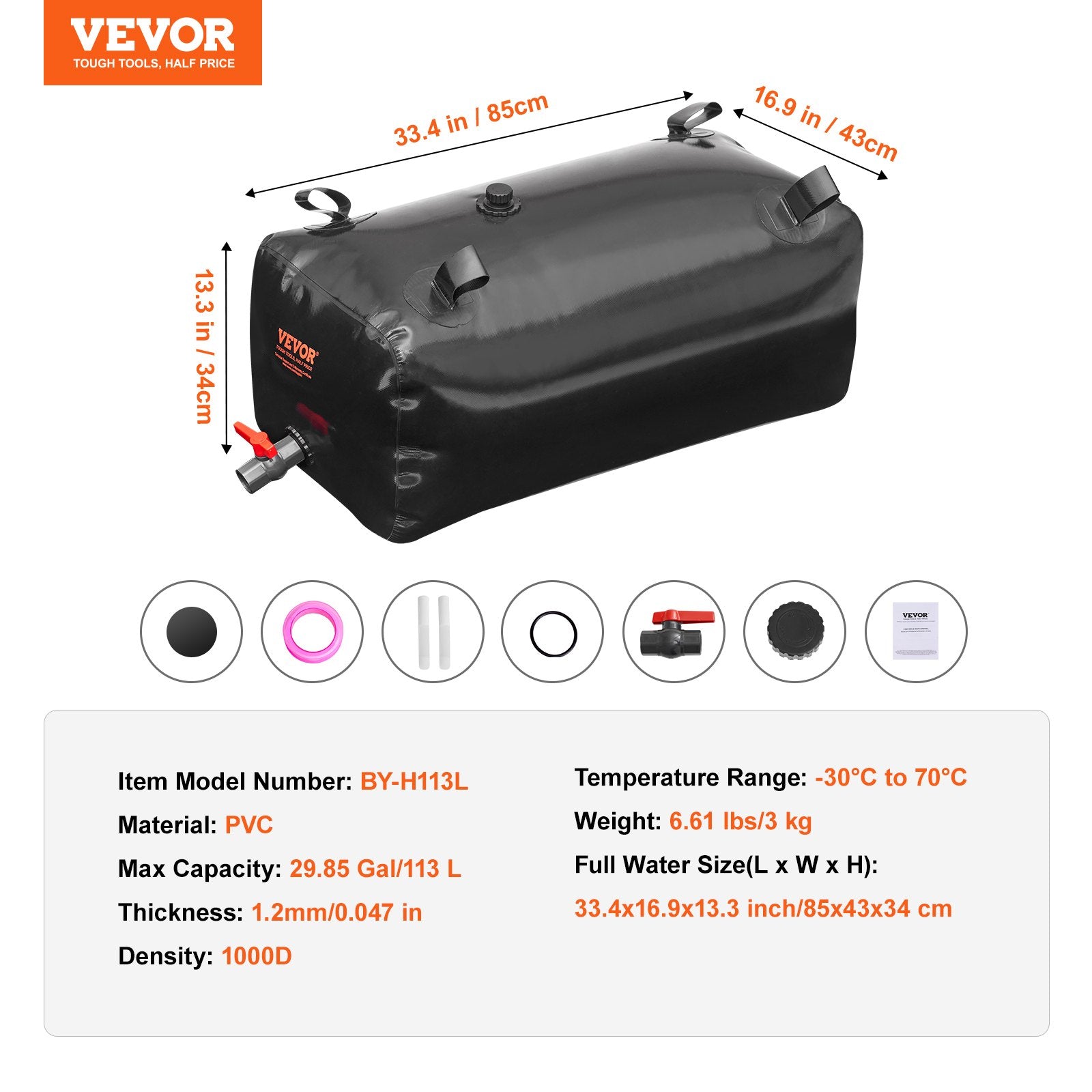 Portable Toilets & Showers: VEVOR Portable Water Storage Bladder 29.9 Gal PVC Collapsible Water Tank Black