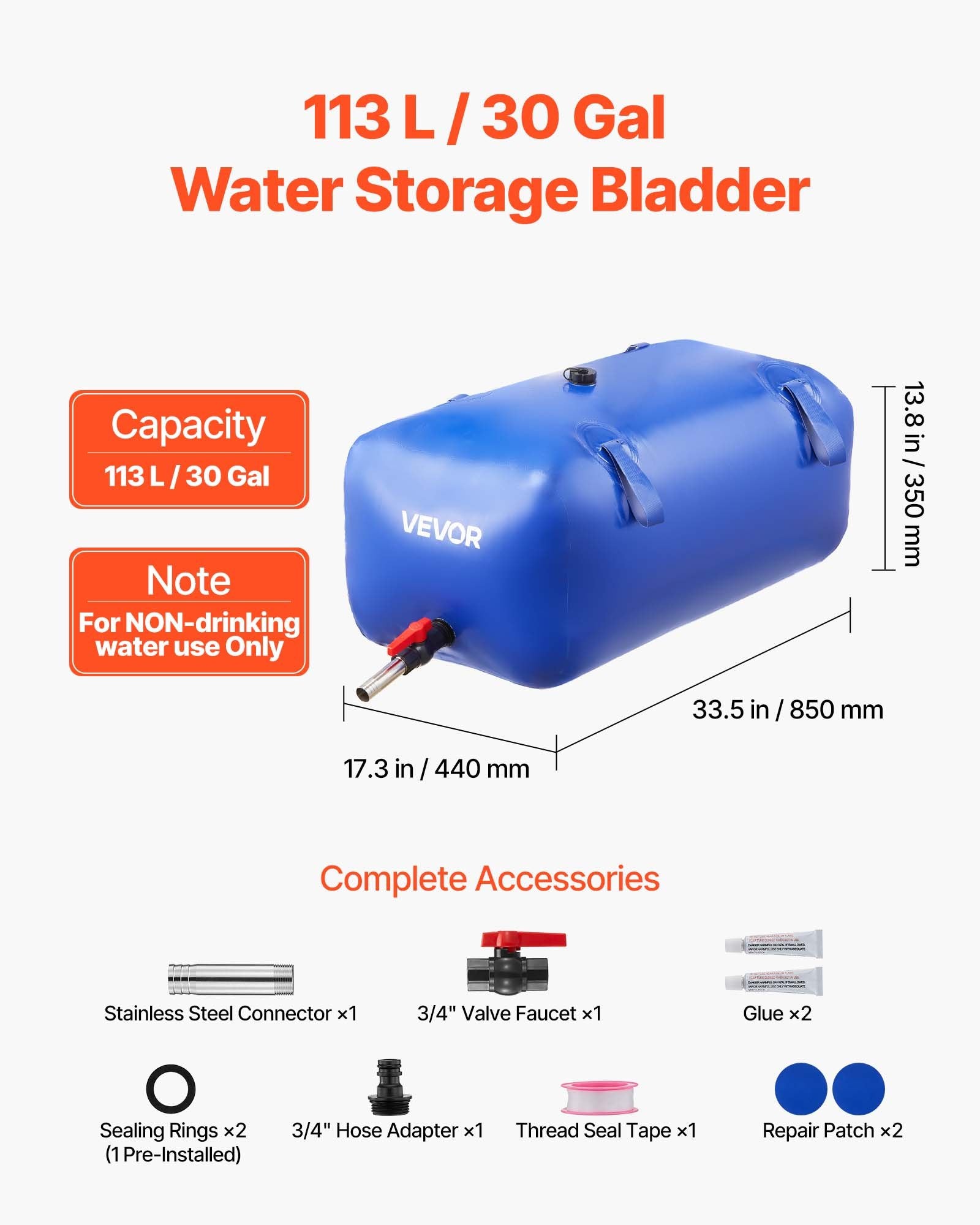 Food Storage: VEVOR Water Storage Bladder 113L Large Capacity Water Bag, Portable & Collapsible Soft Waters Container, Leakproof & Tear-Resistant PVC Emergency Waters Storage Tank for RV Truck & Outdoor Use