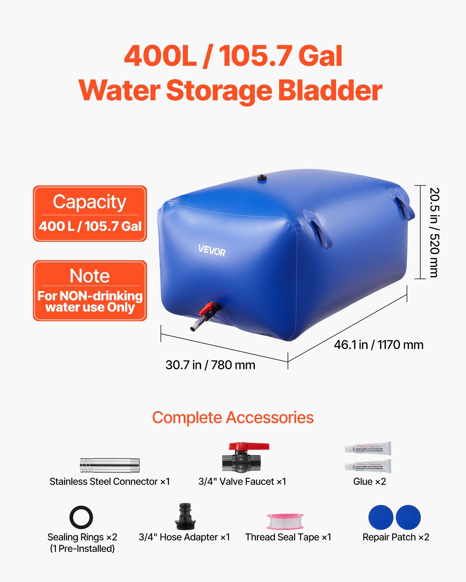 Food Storage: VEVOR Water Storage Bladder 400L Large Capacity Water Bag, Portable & Collapsible Soft Waters Container, Leakproof & Tear-Resistant PVC Emergency Waters Storage Tank for RV Truck & Outdoor Use