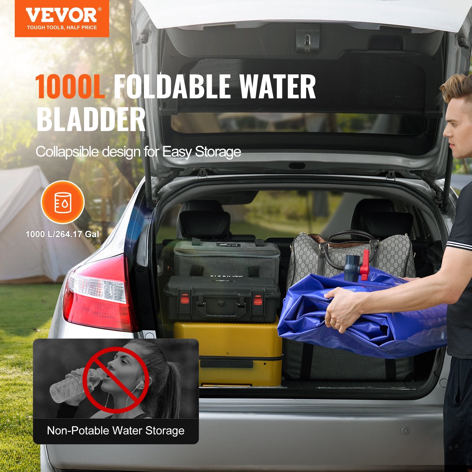 Portable Toilets & Showers: VEVOR Portable Water Storage Bladder 264 Gal 1000D PVC Collapsible Water Tank