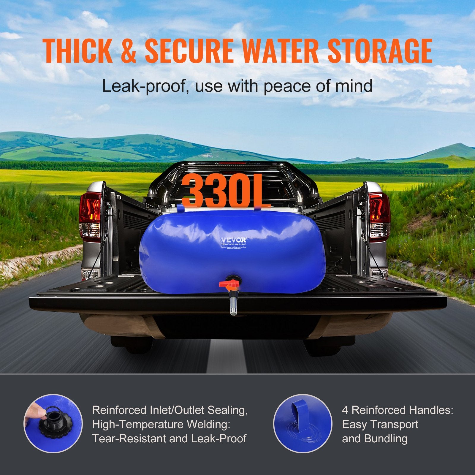 Portable Toilets & Showers: VEVOR Portable Water Storage Bladder 87 Gal 1000D PVC Collapsible Water Tank