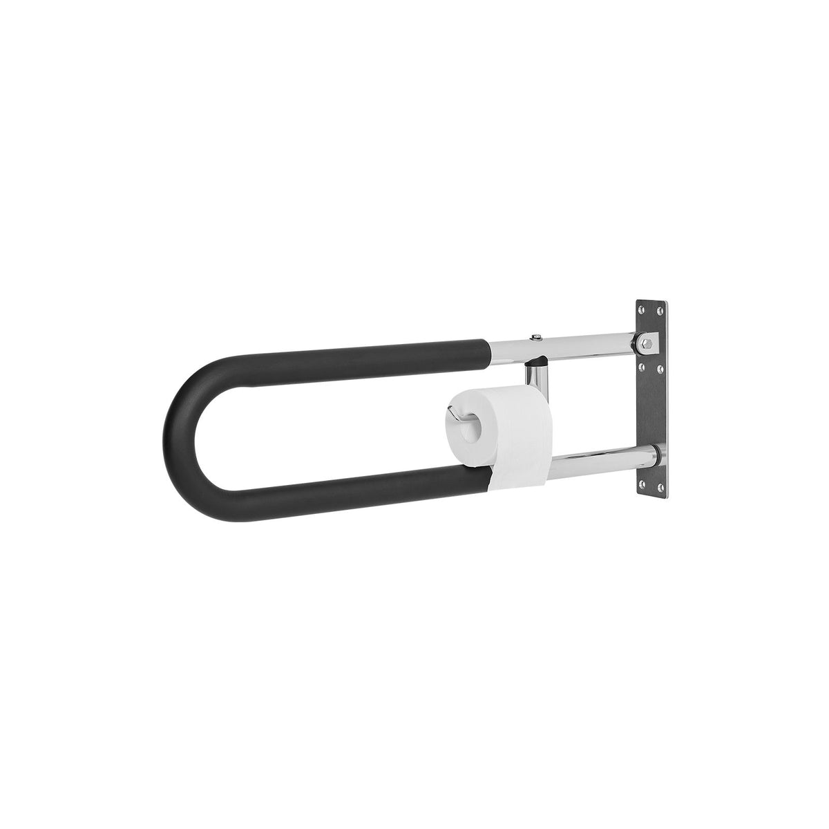 Toilet Safety Rail, 76.5 cm U-Shaped Handicap Grab Bar, Foldable Senior Safety Pole, Flip Up Toilet Grab Bars with Anti-Slip Handle, 136 kg Load Capacity Security Handrail with Paper Holder