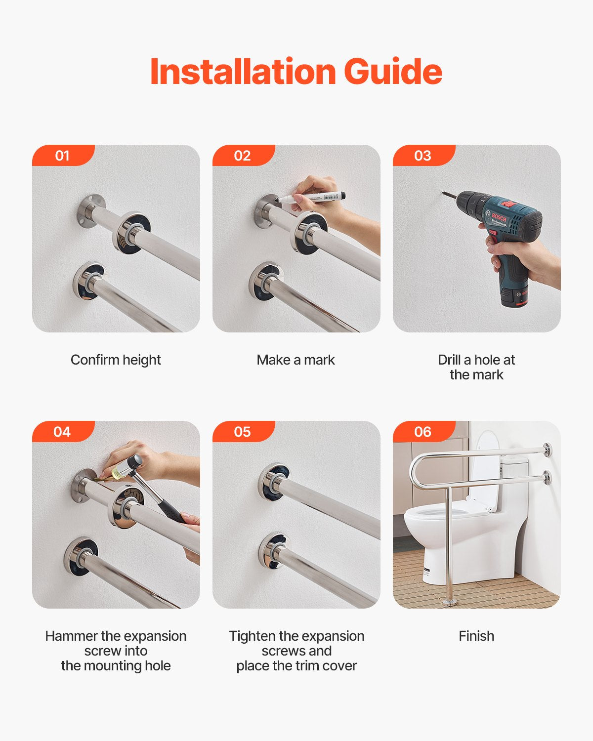 Automotive Parts: VEVOR Toilet Safety Rail, 80 cm U-Shaped Handicap Grab Bar, 304 Stainless Steel Senior Safety Pole, Toilet Grab Bars with Anti-Slip Handle, 136 kg Load Capacity Security Handrail with Support Leg