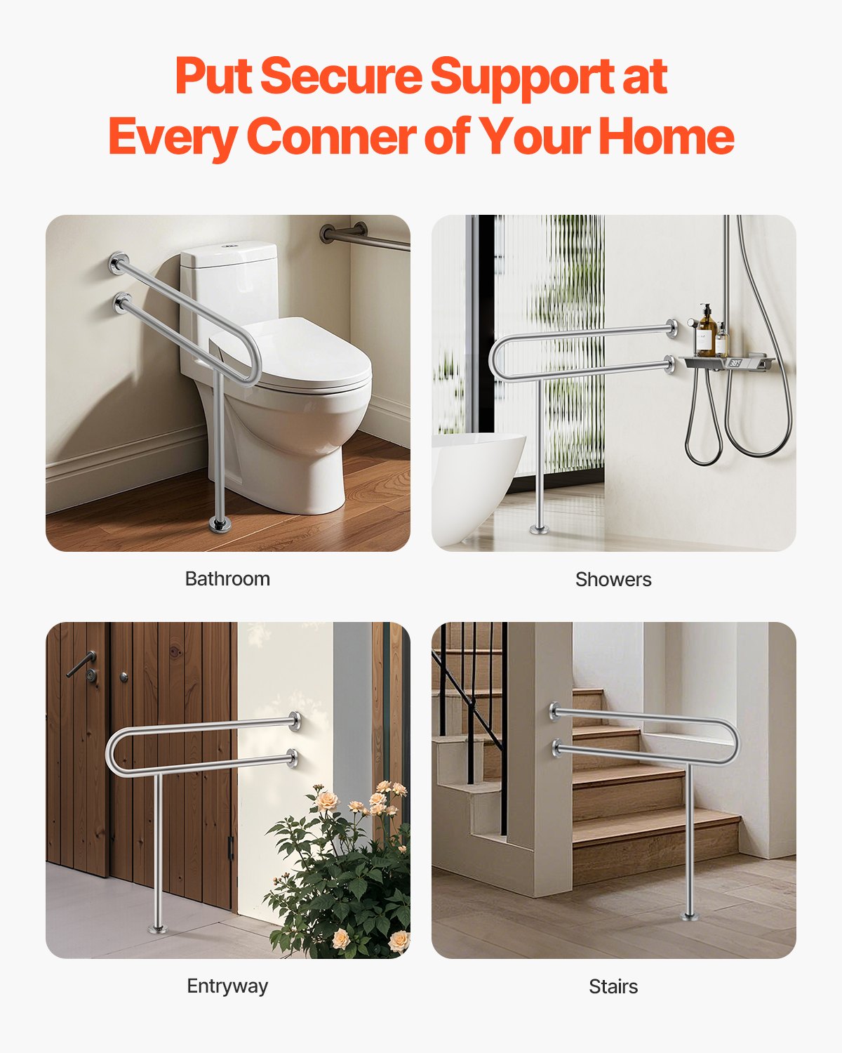 Automotive Parts: VEVOR Toilet Safety Rail, 80 cm U-Shaped Handicap Grab Bar, 304 Stainless Steel Senior Safety Pole, Toilet Grab Bars with Anti-Slip Handle, 136 kg Load Capacity Security Handrail with Support Leg