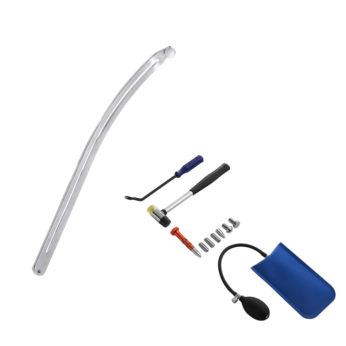 Dent Puller Kit, Paintless Car Dent Removal Tool, Auto Fender Damage Repair Puller Lifter with Curved Rod, Crowbar, Rubber Hammer, Airbag, Detachable & Repair Pens, Replacement Heads Tools Kit
