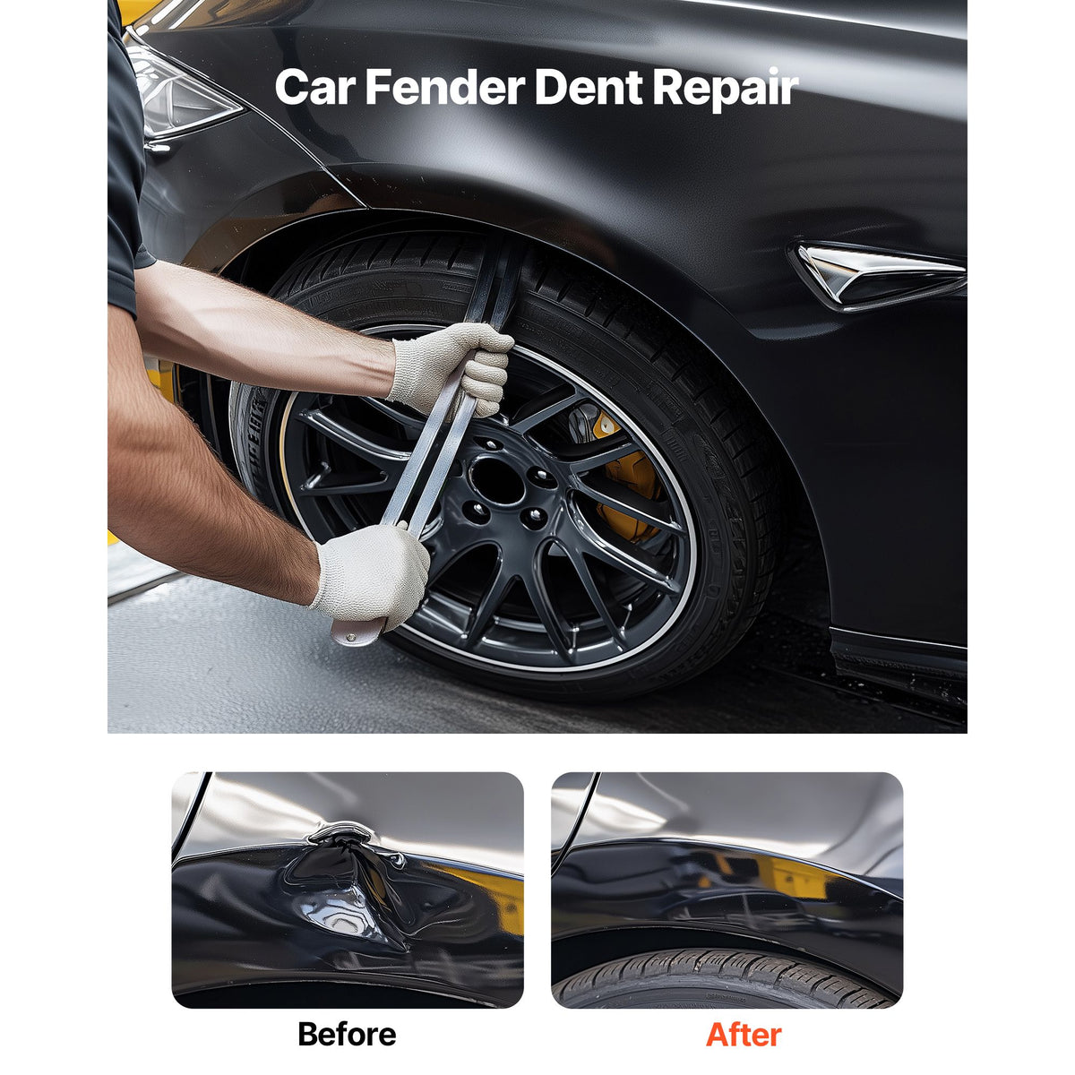 Dent Puller Kit, Paintless Car Dent Removal Tool, Auto Fender Damage Repair Puller Lifter with Curved Rod, Crowbar, Rubber Hammer, Airbag, Detachable & Repair Pens, Replacement Heads Tools Kit
