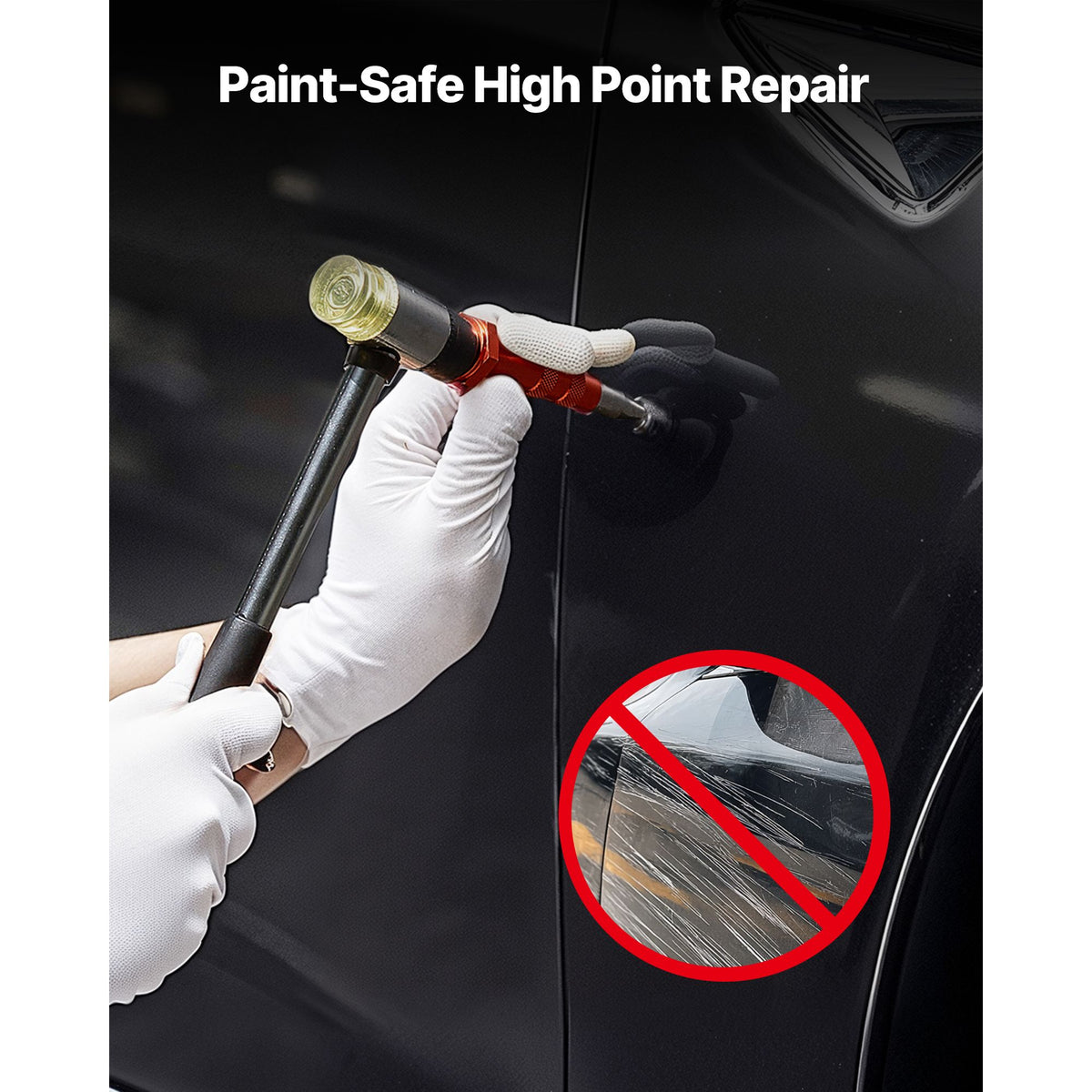 Dent Puller Kit, Paintless Car Dent Removal Tool, Auto Fender Damage Repair Puller Lifter with Curved Rod, Crowbar, Rubber Hammer, Airbag, Detachable & Repair Pens, Replacement Heads Tools Kit