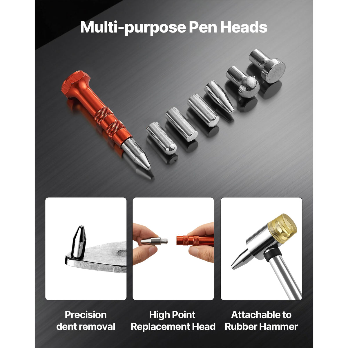 Dent Puller Kit, Paintless Car Dent Removal Tool, Auto Fender Damage Repair Puller Lifter with Curved Rod, Crowbar, Rubber Hammer, Airbag, Detachable & Repair Pens, Replacement Heads Tools Kit