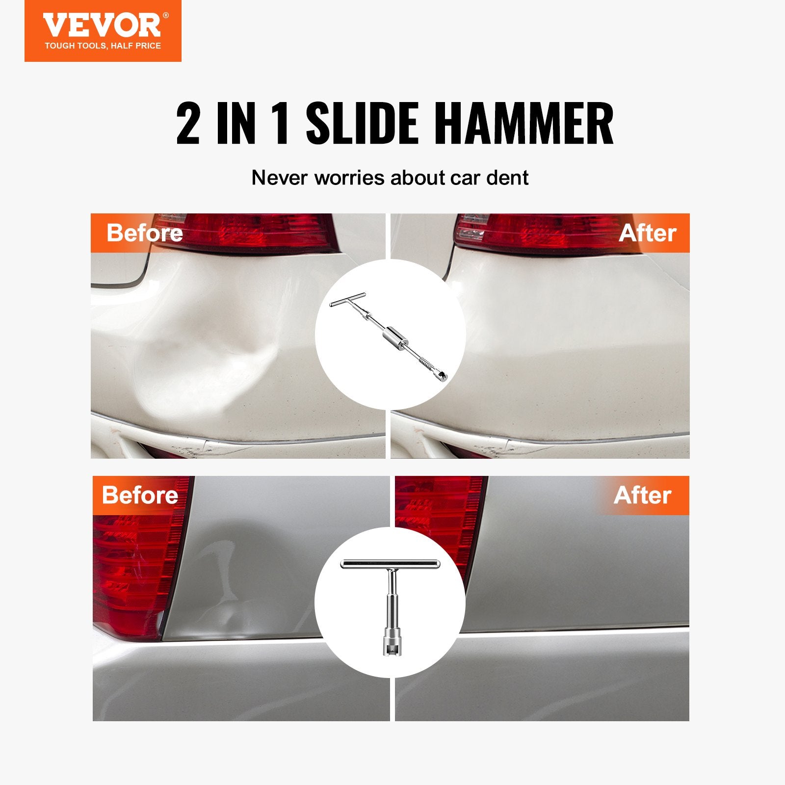 Automotive Repair & Speciality Tools: VEVOR 52 PCS Dent Removal Kit, Paintless Dent Repair Kit with 2-in-1 Slide Hammer with Stainless Steel Grooves, Short Puller Lines and Long Puller Lines, for Auto Dent Removal, Minor Dents, Door Ding
