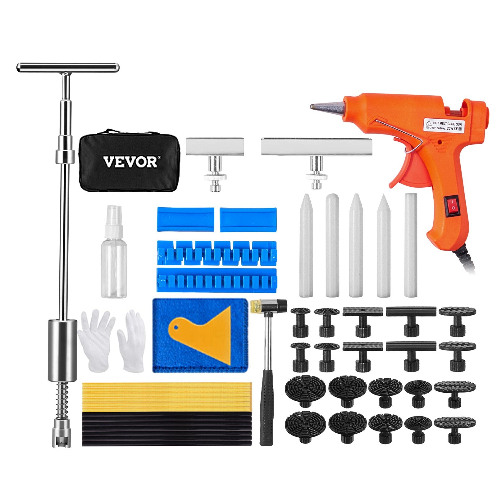 Automotive Repair & Speciality Tools: VEVOR 52 PCS Dent Removal Kit, Paintless Dent Repair Kit with 2-in-1 Slide Hammer with Stainless Steel Grooves, Short Puller Lines and Long Puller Lines, for Auto Dent Removal, Minor Dents, Door Ding