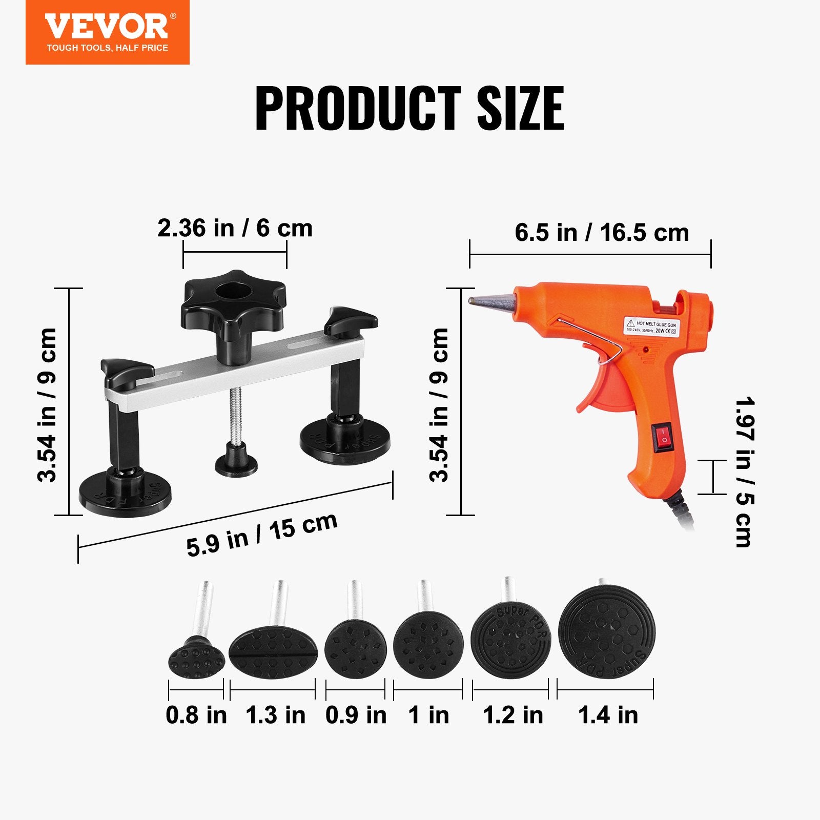 Automotive Repair & Speciality Tools: VEVOR 25 PCS Dent Removal Kit, Auto Body Paintless Dent Removal Tools Kit with Bridge Puller, Puller Tabs, Hot Melt Glue Gun, Glue Sticks, Dent Puller Kit for Auto Body Dents, and Other Metal Surface