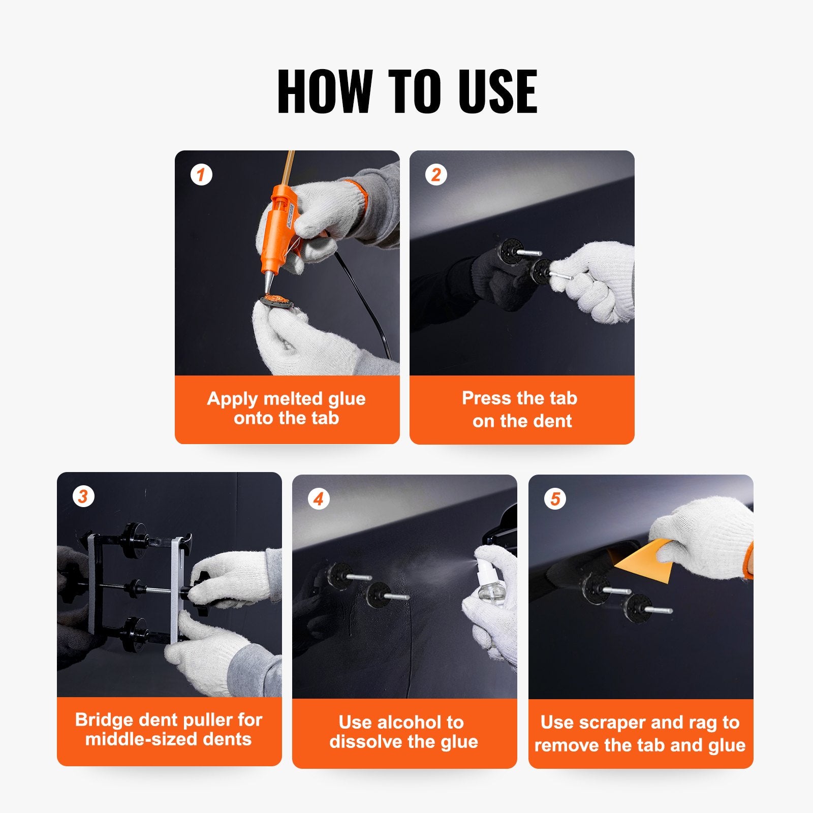 Automotive Repair & Speciality Tools: VEVOR 25 PCS Dent Removal Kit, Auto Body Paintless Dent Removal Tools Kit with Bridge Puller, Puller Tabs, Hot Melt Glue Gun, Glue Sticks, Dent Puller Kit for Auto Body Dents, and Other Metal Surface