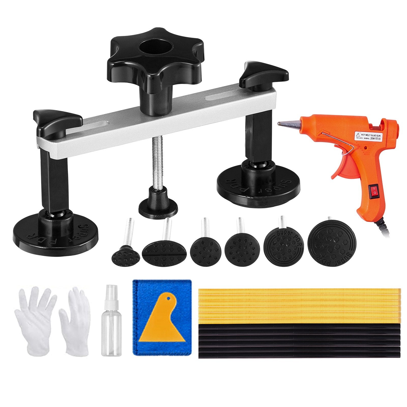 Automotive Repair & Speciality Tools: VEVOR 25 PCS Dent Removal Kit, Auto Body Paintless Dent Removal Tools Kit with Bridge Puller, Puller Tabs, Hot Melt Glue Gun, Glue Sticks, Dent Puller Kit for Auto Body Dents, and Other Metal Surface