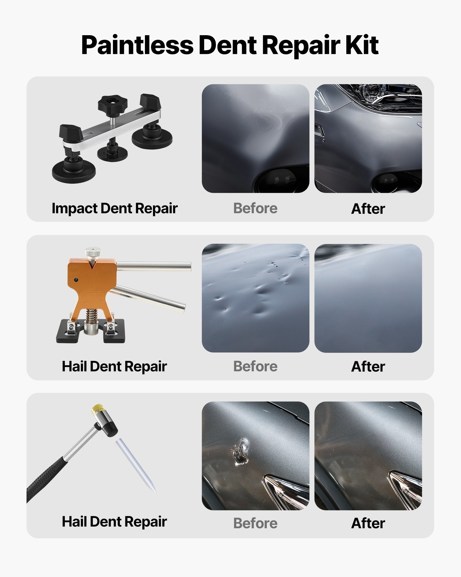 Hand Tools: VEVOR Dent Puller Kit, 60 PCS Paintless Dent Removal Kit with Golden Lifter, Bridge Puller, Rubber Hammer, Glue Gun, Auto Body Hail Damage Repair Remover Tools for Car Refrigerator Door Ding Repair