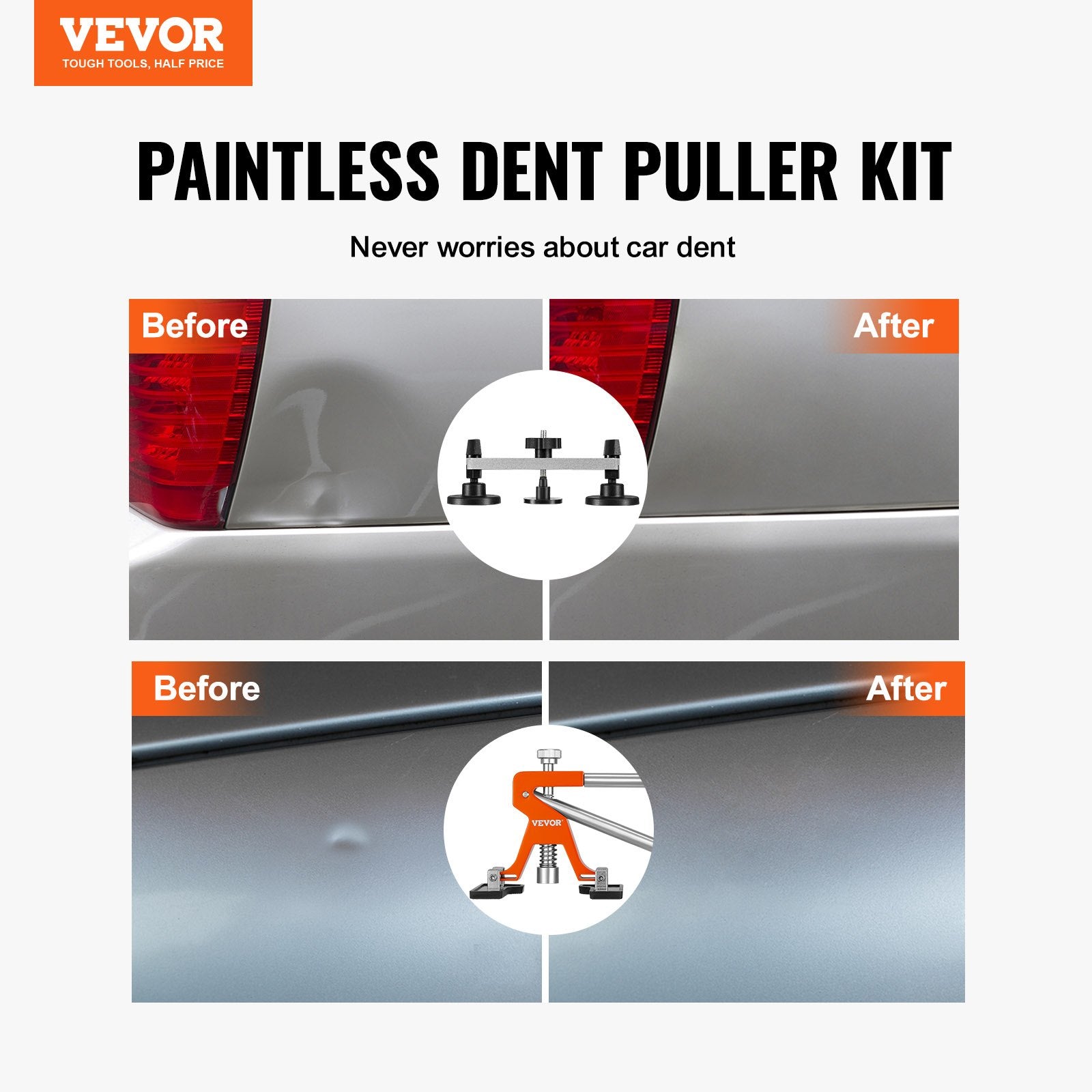 Automotive Repair & Speciality Tools: VEVOR 56 PCS Dent Removal Kit, Paintless Dent Repair Kit with Golden Lifter, Bridge Puller, Car Dent Puller with Puller Tabs, Hot Glue Gun for Auto Body Dents, Hail Damage, Door Ding
