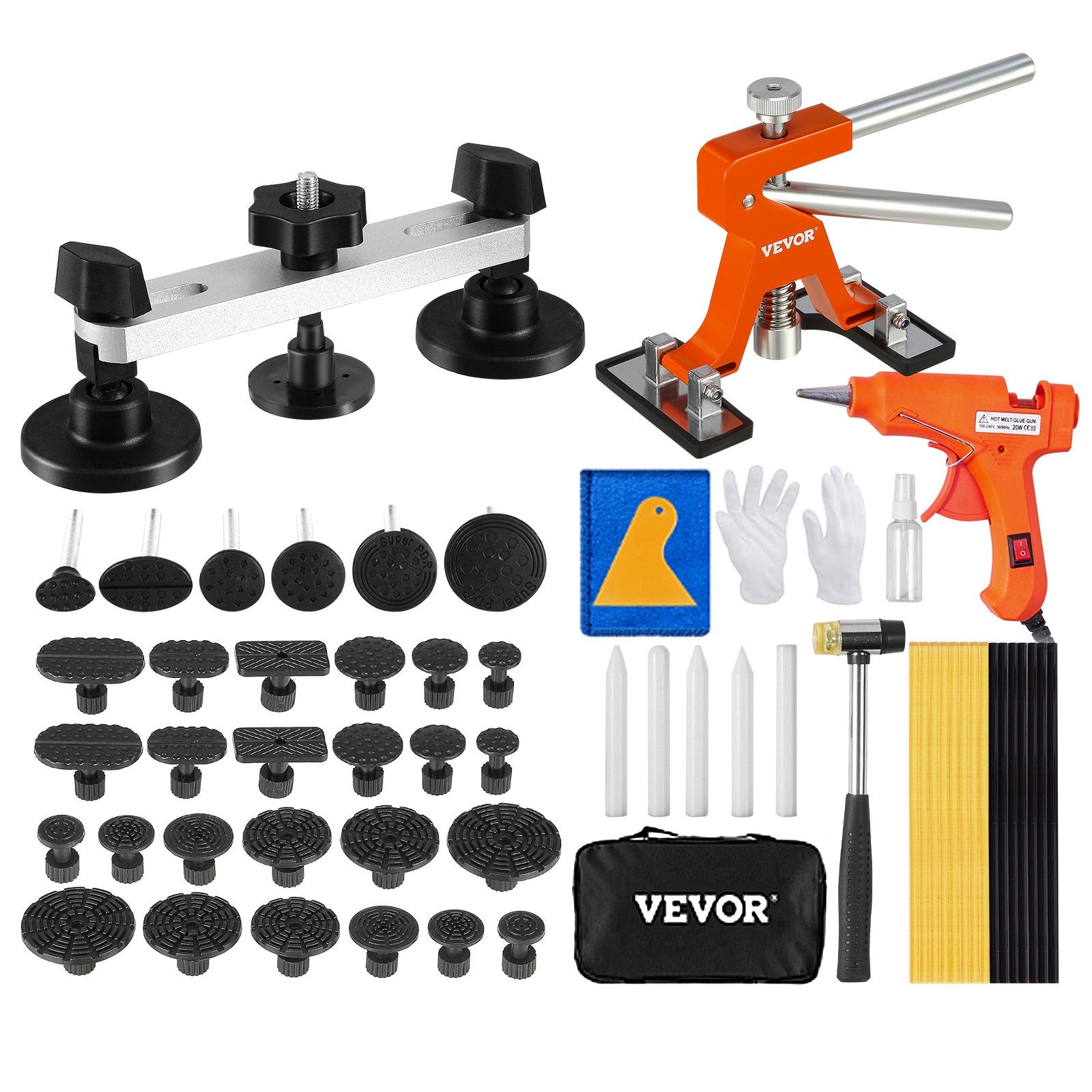 Automotive Repair & Speciality Tools: VEVOR 56 PCS Dent Removal Kit, Paintless Dent Repair Kit with Golden Lifter, Bridge Puller, Car Dent Puller with Puller Tabs, Hot Glue Gun for Auto Body Dents, Hail Damage, Door Ding