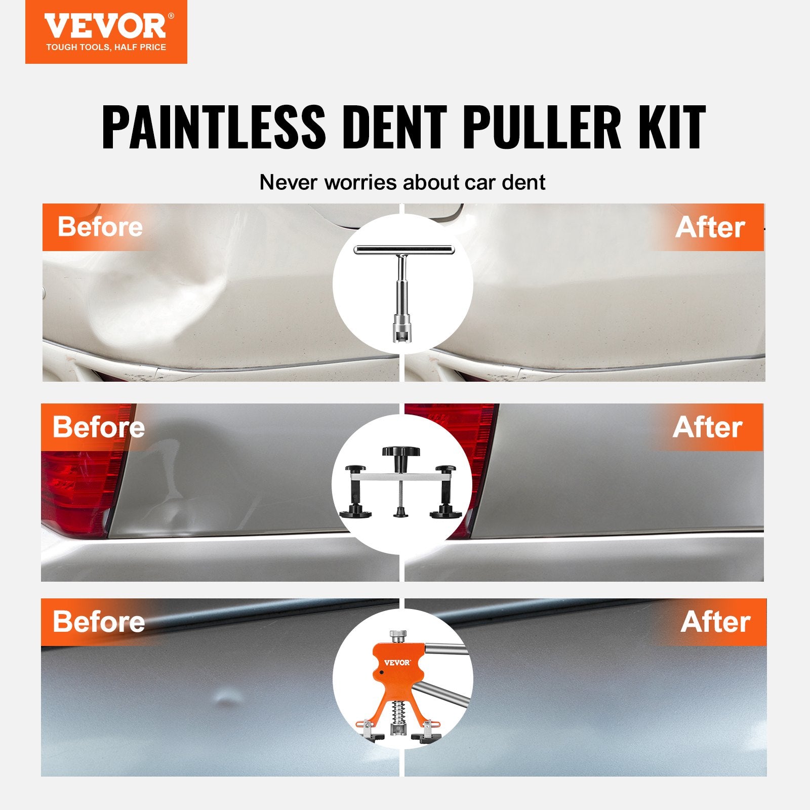 Hand Tools: VEVOR 69 PCS Dent Repair Kit, Auto Car Body Paintless Dent Removal Tool Kit, Golden Lifter, Bridge Puller, Slide Hammer Tool Kit for Automobile Body, Washing Machine, Refrigerator