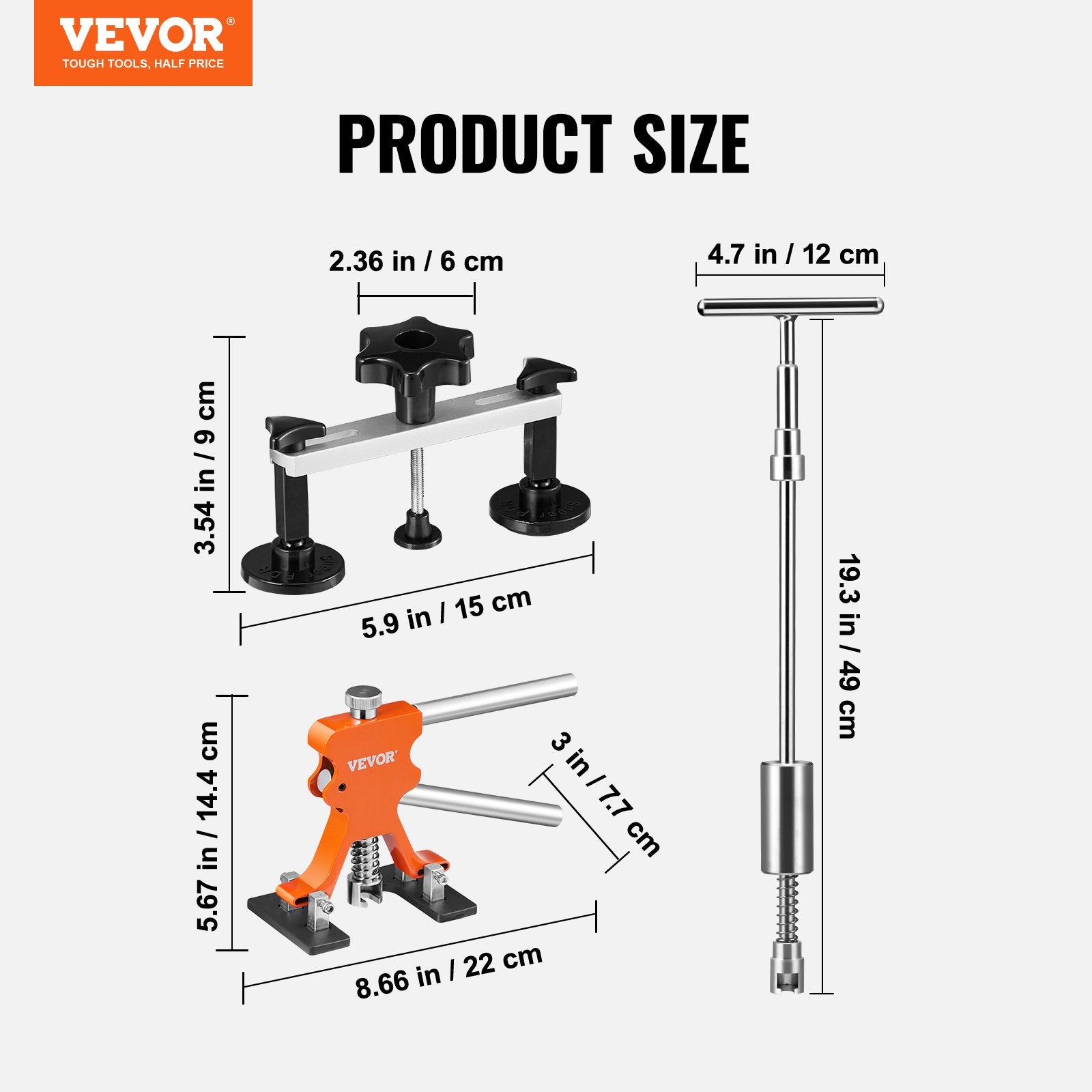 Hand Tools: VEVOR 69 PCS Dent Repair Kit, Auto Car Body Paintless Dent Removal Tool Kit, Golden Lifter, Bridge Puller, Slide Hammer Tool Kit for Automobile Body, Washing Machine, Refrigerator