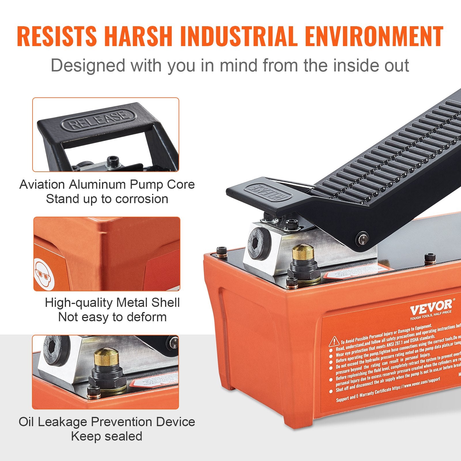 Fuel & Exhaust: VEVOR Air Hydraulic Pump, 10,000 PSI 1/2 Gal Reservoir, NPT 3/8" Oil Outlet, NPT 1/4" Inlet, 6.6 ft Pipe, Foot Actuated Hydraulic Pump Air Treadle for Auto Body Frame Machines and Pulling Post, Orange