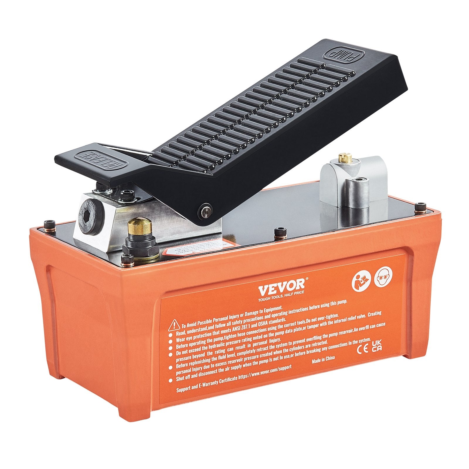 Fuel & Exhaust: VEVOR Air Hydraulic Pump, 10,000 PSI 1/2 Gal Reservoir, NPT 3/8" Oil Outlet, NPT 1/4" Inlet, 6.6 ft Pipe, Foot Actuated Hydraulic Pump Air Treadle for Auto Body Frame Machines and Pulling Post, Orange
