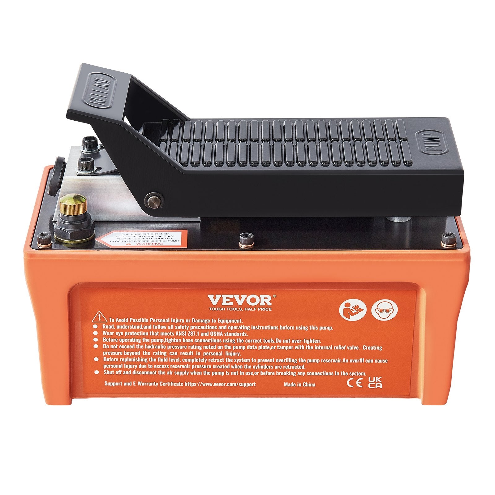 Fuel & Exhaust: VEVOR Air Hydraulic Pump, 10,000 PSI 1/2 Gal Reservoir, NPT 3/8" Oil Outlet, NPT 1/4" Inlet, 6.6 ft Pipe, Foot Actuated Hydraulic Pump Air Treadle for Auto Body Frame Machines and Pulling Post, Orange