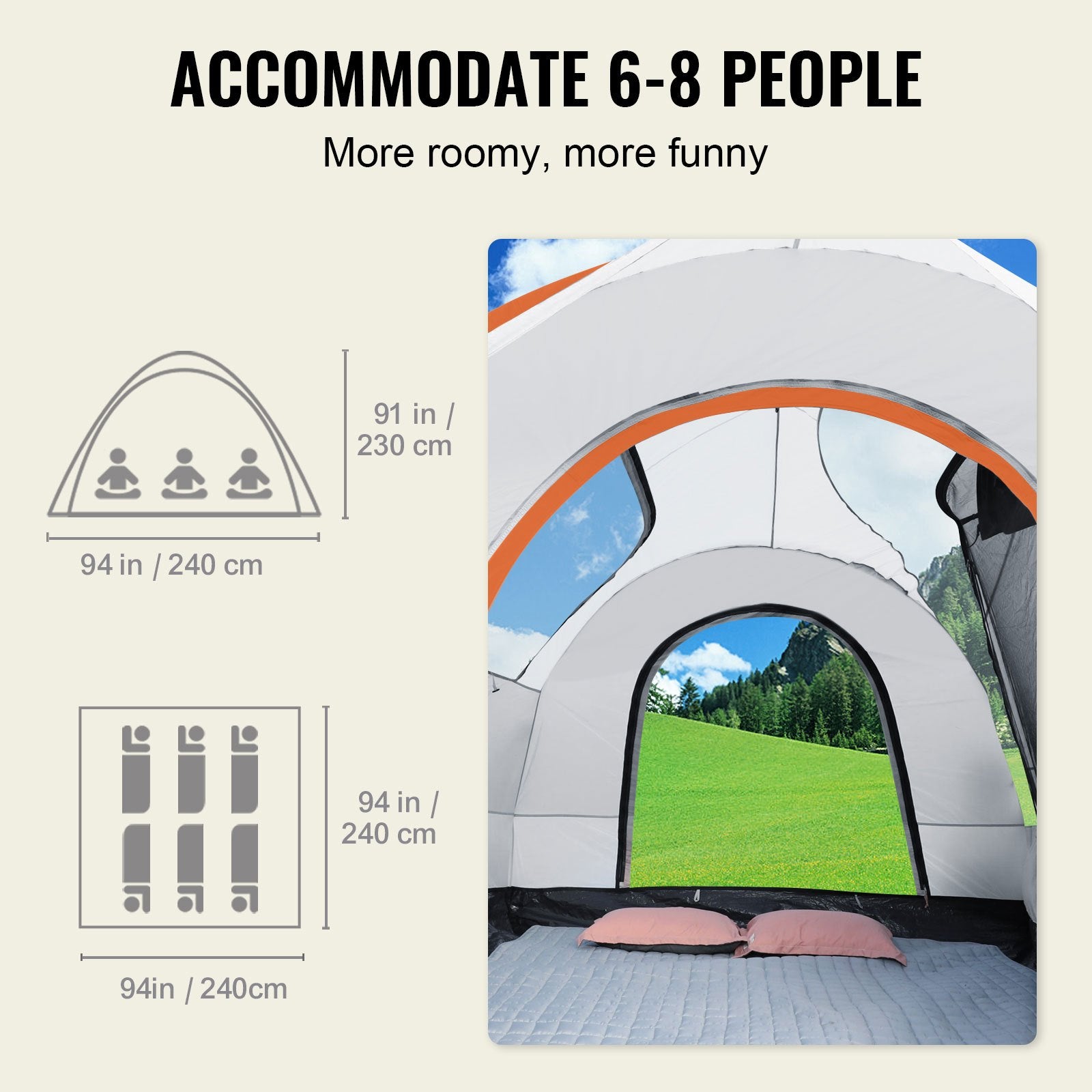 Caravan Accessories: VEVOR SUV Camping Tent, 8'-8' SUV Tent Attachment for Camping with Rain Layer and Carry Bag, PU2000mm Double Layer Truck Tent, Accommodate 6-8 Person, Rear Tent for Van Hatch Tailgate