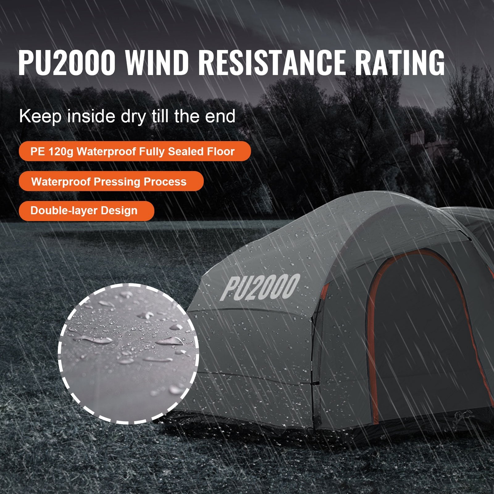 Caravan Accessories: VEVOR SUV Camping Tent, 8'-8' SUV Tent Attachment for Camping with Rain Layer and Carry Bag, PU2000mm Double Layer Truck Tent, Accommodate 6-8 Person, Rear Tent for Van Hatch Tailgate