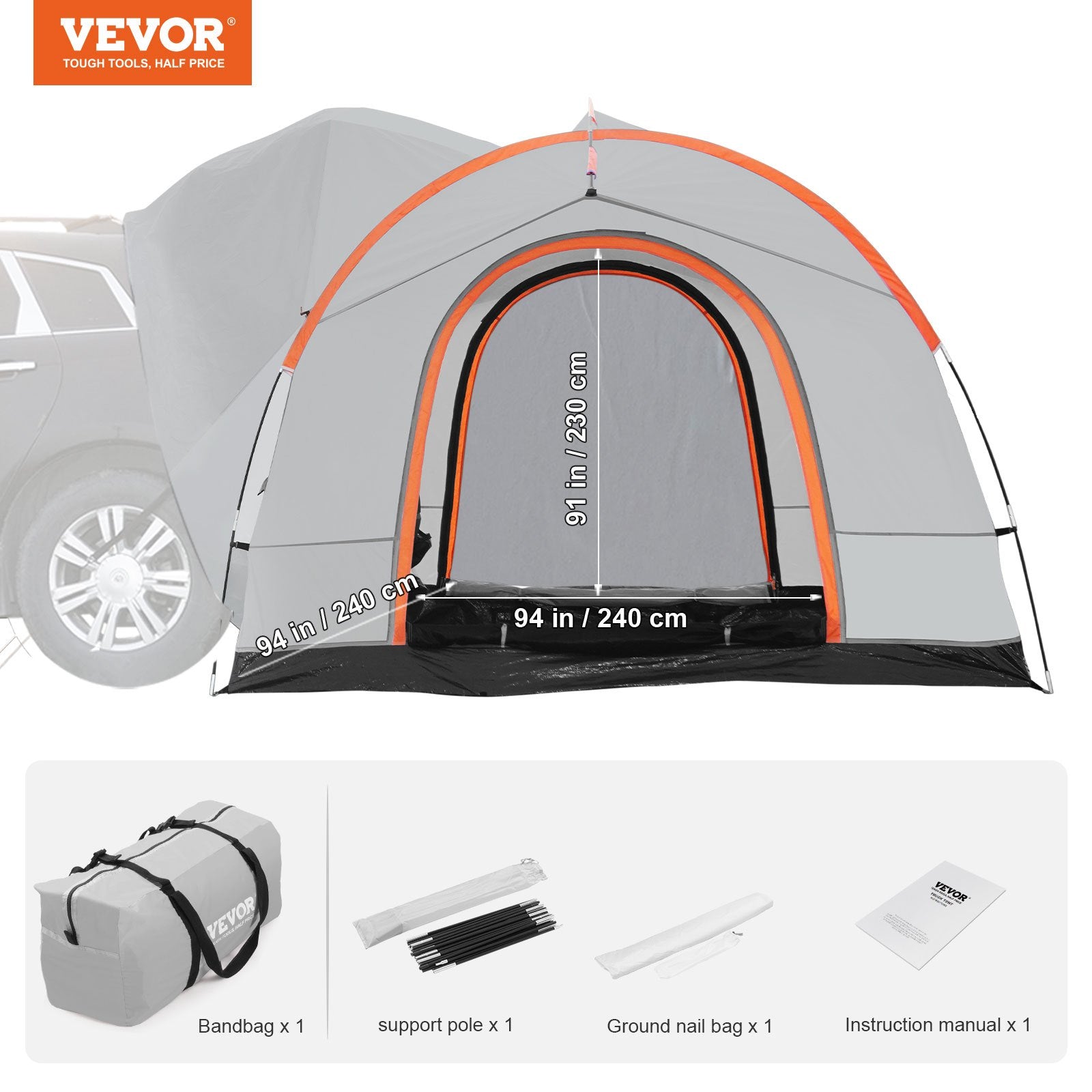 Caravan Accessories: VEVOR SUV Camping Tent, 8'-8' SUV Tent Attachment for Camping with Rain Layer and Carry Bag, PU2000mm Double Layer Truck Tent, Accommodate 6-8 Person, Rear Tent for Van Hatch Tailgate