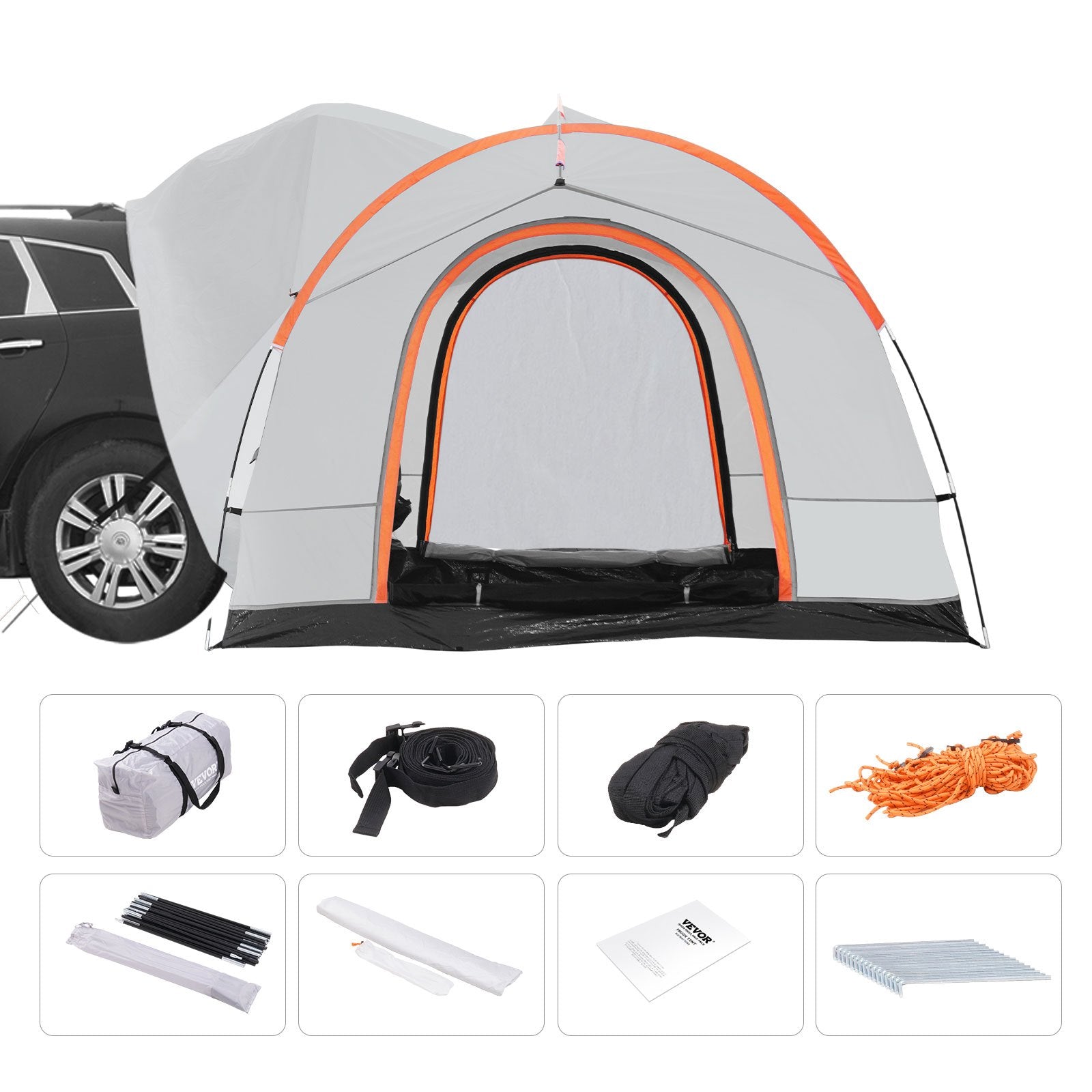 Caravan Accessories: VEVOR SUV Camping Tent, 8'-8' SUV Tent Attachment for Camping with Rain Layer and Carry Bag, PU2000mm Double Layer Truck Tent, Accommodate 6-8 Person, Rear Tent for Van Hatch Tailgate