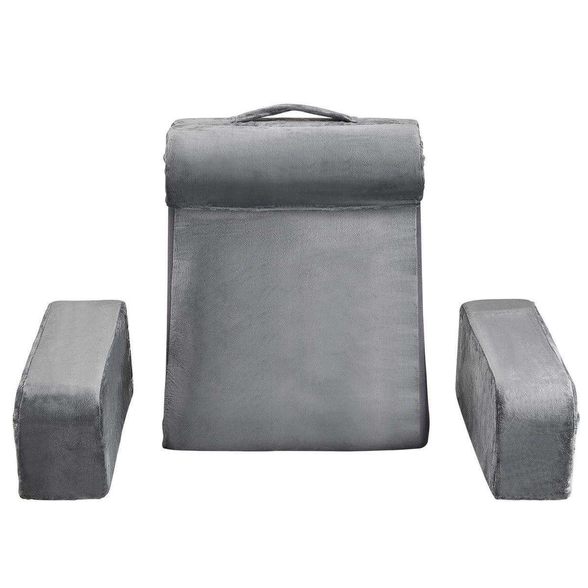 Reading Pillow, Backrest Support Pillow with Arm and 3 Pockets, Large Size Bed Pillow with Removable Headrest & 25D Sponge, Handle for Easy Carrying, for Reading, Gaming, Resting, Working, Grey